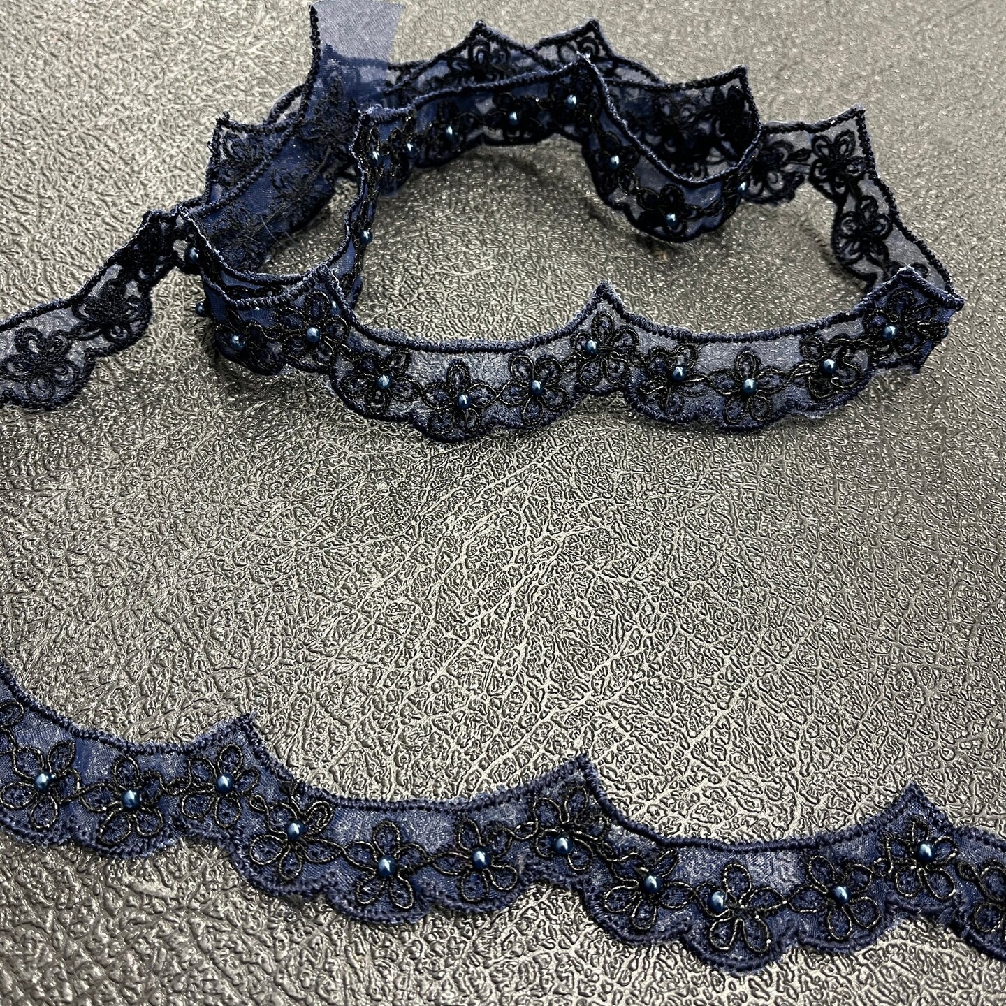 1 Yard Beaded &#x26; Corded Lace Trimming on Net Mesh | 1&#x22; Wide | Antique Silver | Elegant Embroidered Trim for Bridal, Formalwear &#x26; Costumes