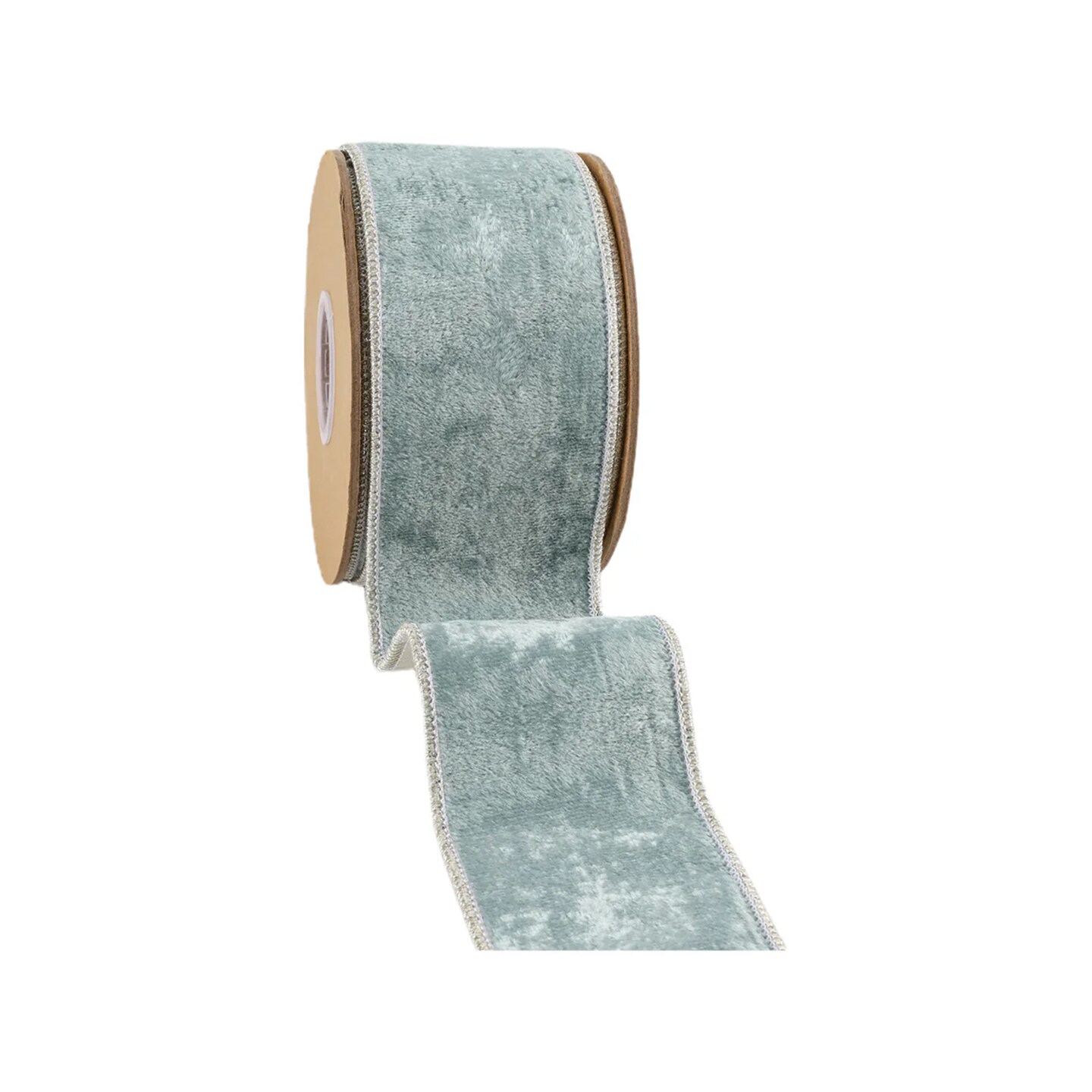 LaRibbons 2 1/2&#x22; Wired Premium Velvet | Aqua with Silver Metallic Dupioni Back | 5 Yard Roll
