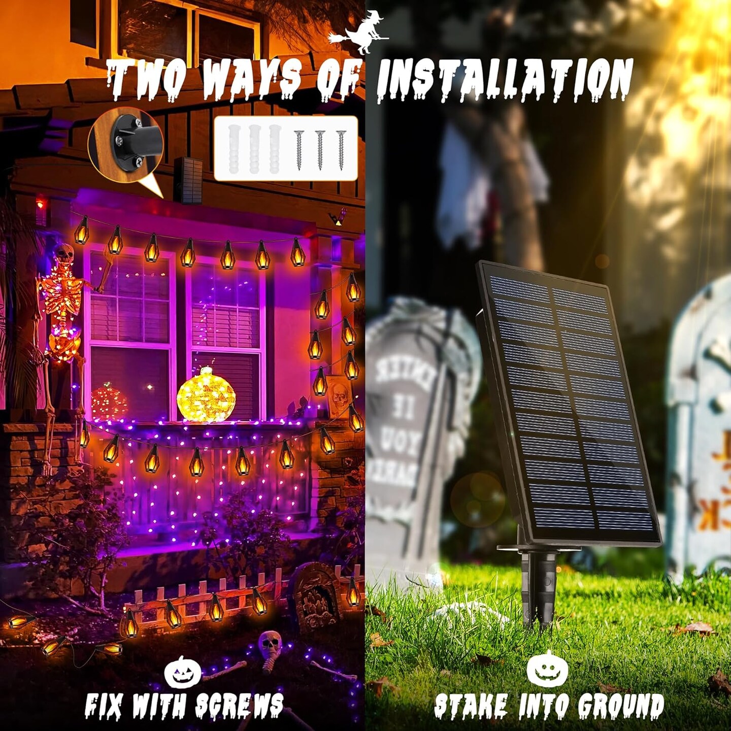 42ft 15 LED Lights Outdoor Solar String Lights,Solar Flame String Lights (Warm White)