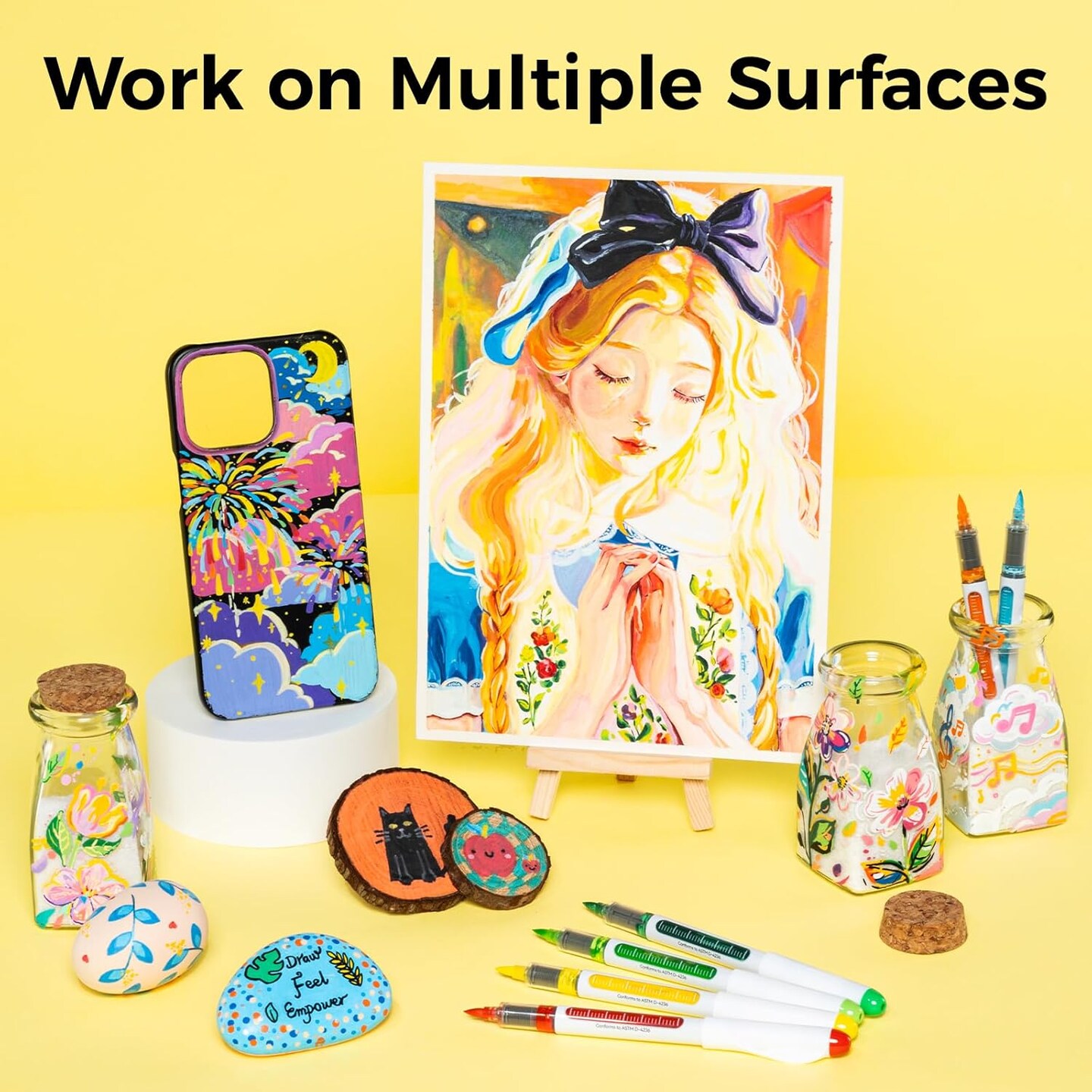 Ohuhu Acrylic Paint Markers Direct Liquid: 48 Pack Flexible Brush Tip Acrylic Markers High Opacity Paint Pens Waterproof Lightfast for Rock Painting Easter Eggs Wood Glass Ceramic Canvas - Nahuku