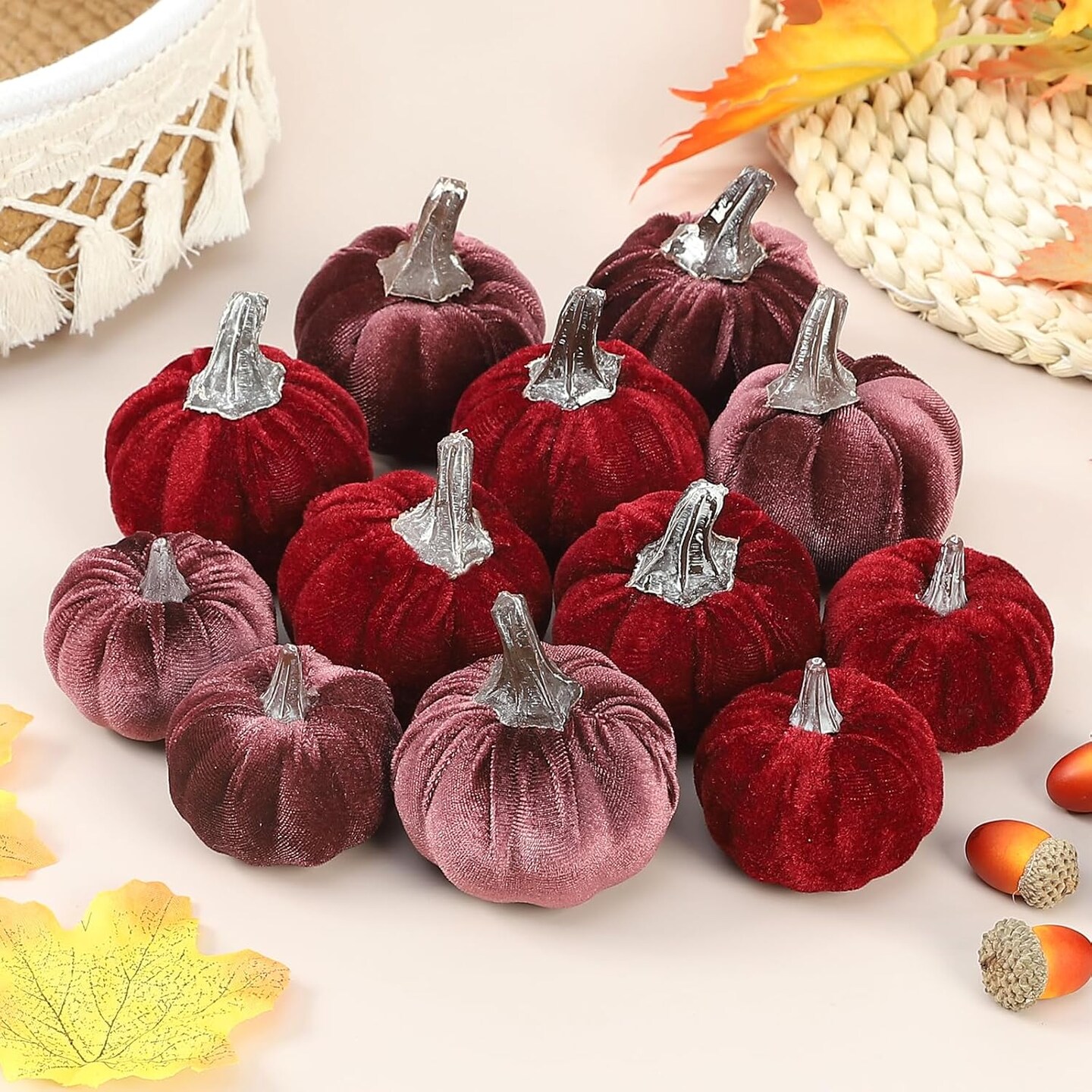 12pcs Fall Pumpkins Decor Set,Artificial Mini Pumpkins for Decorating