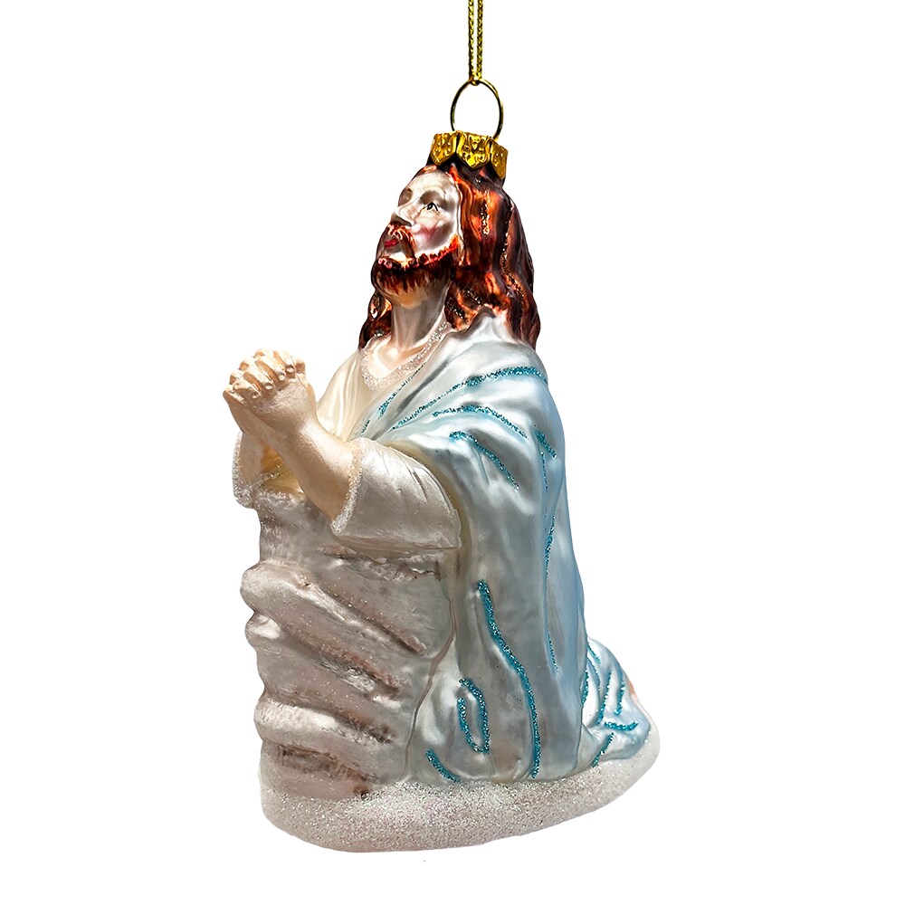 Praying Jesus Handcrafted Glass Christmas Ornament, Religious Christian Tree Decoration