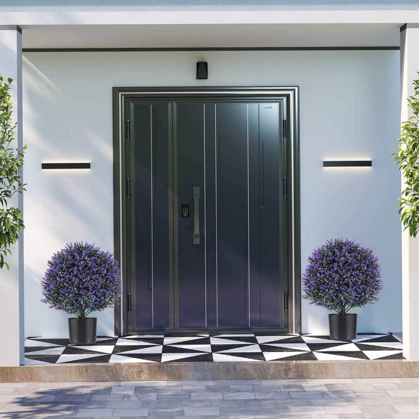 Costway 2 Pack Artificial Lavender Topiary Ball Tree Faux Shrub Bushes with Flowers