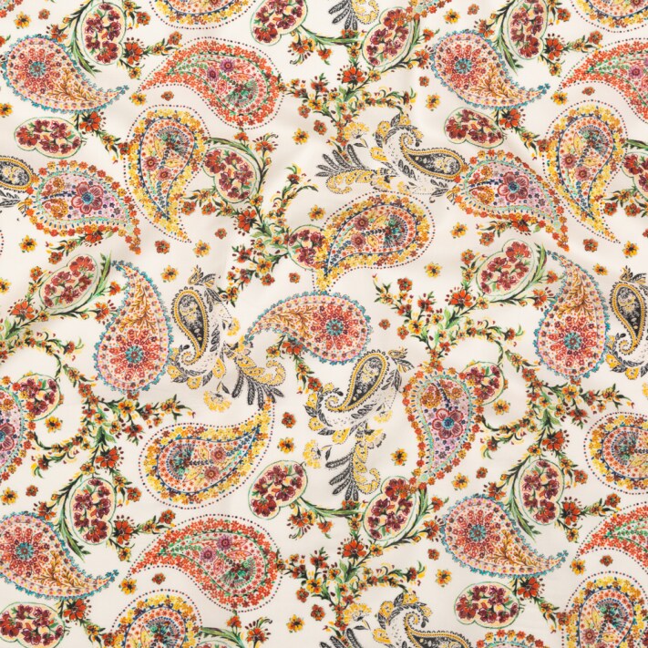 1 Yard Cotton Voile White and Red Paisley Thought Impressions Print Fabric