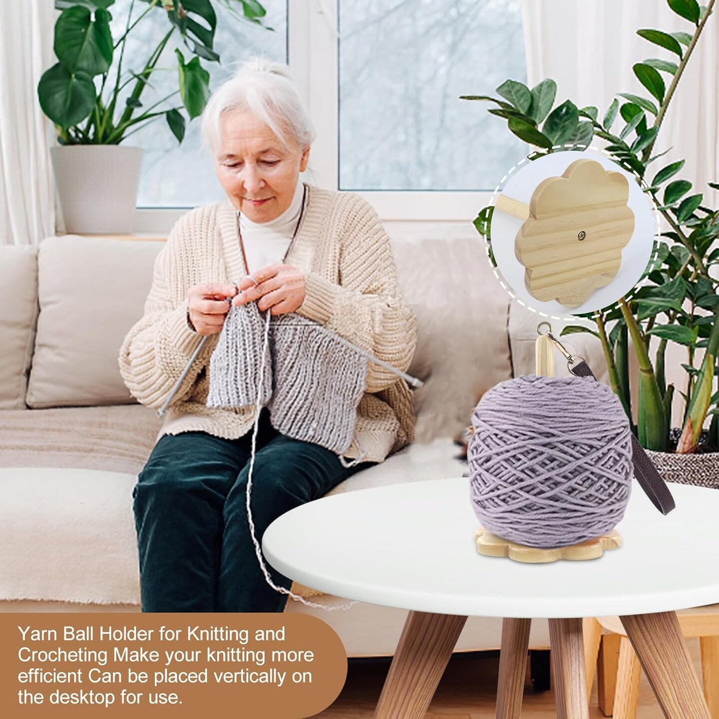 Portable Wrist Yarn Holder for Crocheting Wooden Yarn Ball Holder (Log Color)