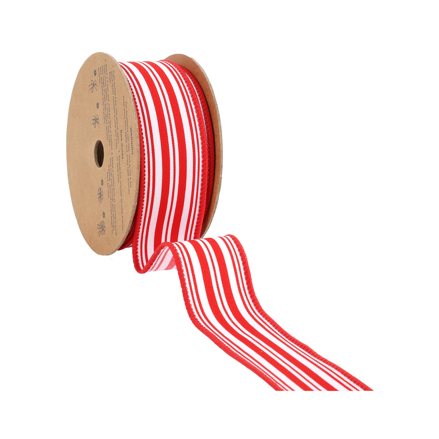 LaRibbons 1 1/2" Wired Ribbon | "Striped" Red/White | 10 Yard Roll