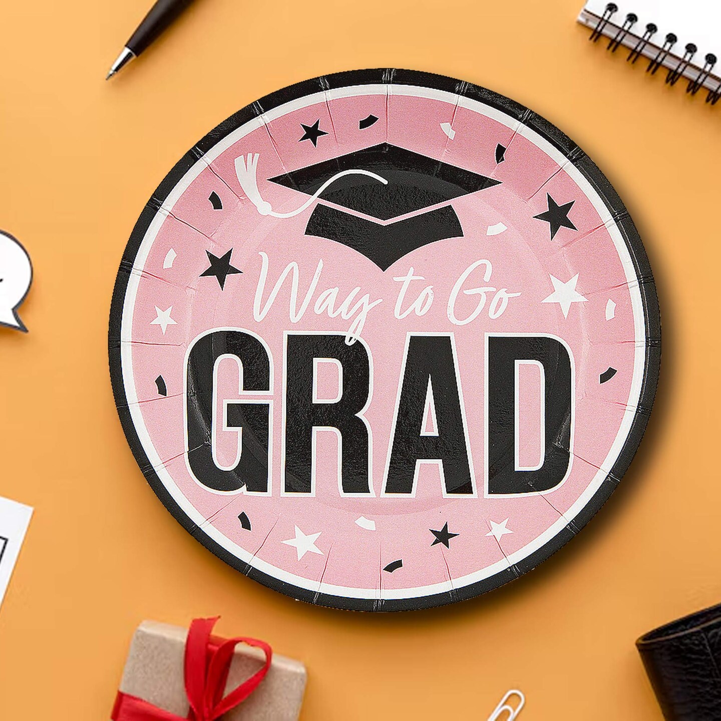 25 Count Pink Way to Go Grad Dessert Plates 7.25 Inch Graduation Party Disposable Plates