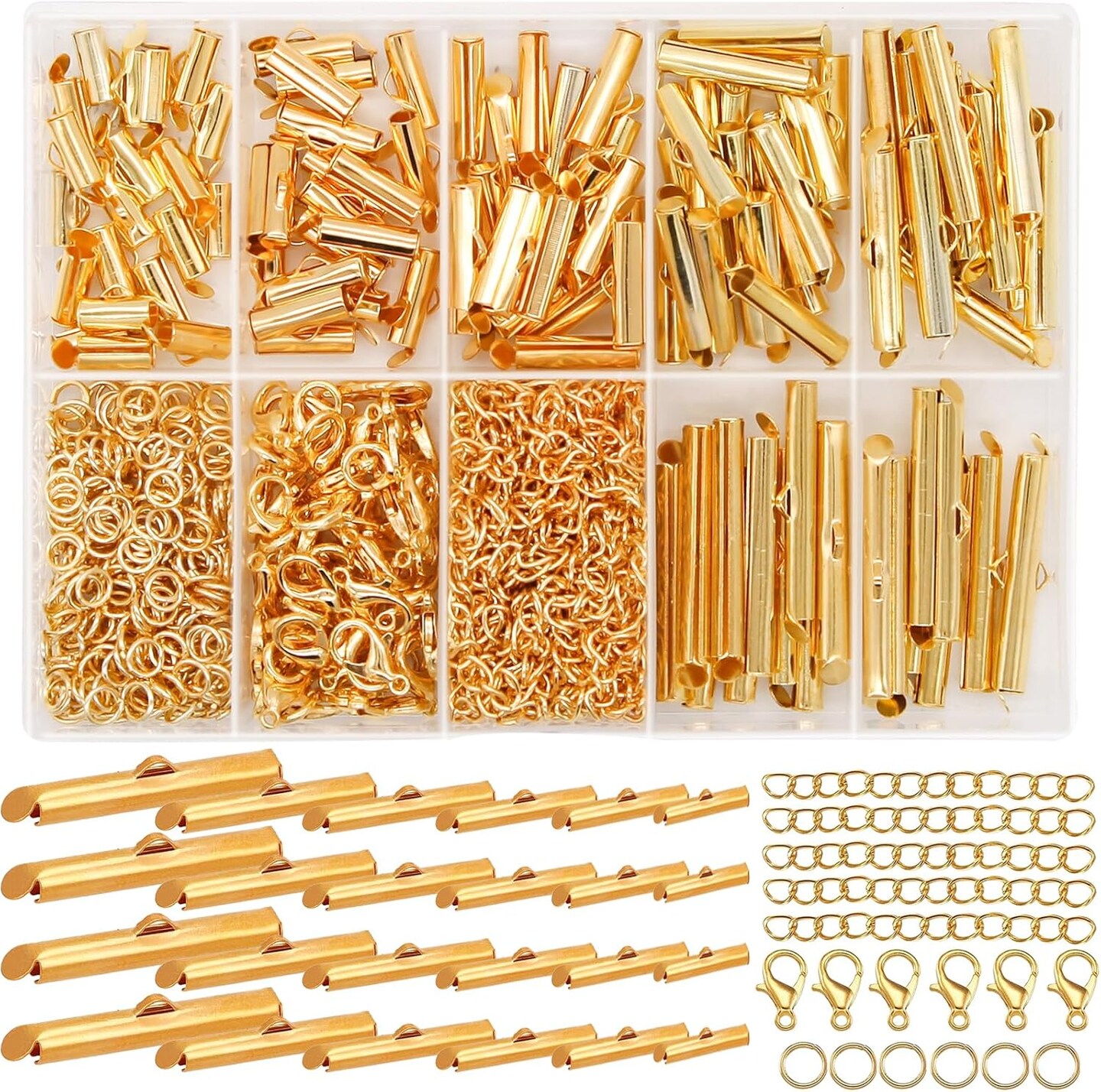 All Size Slider Clasp for Beading Slide Tube Cord for Jewelry Making (Gold)