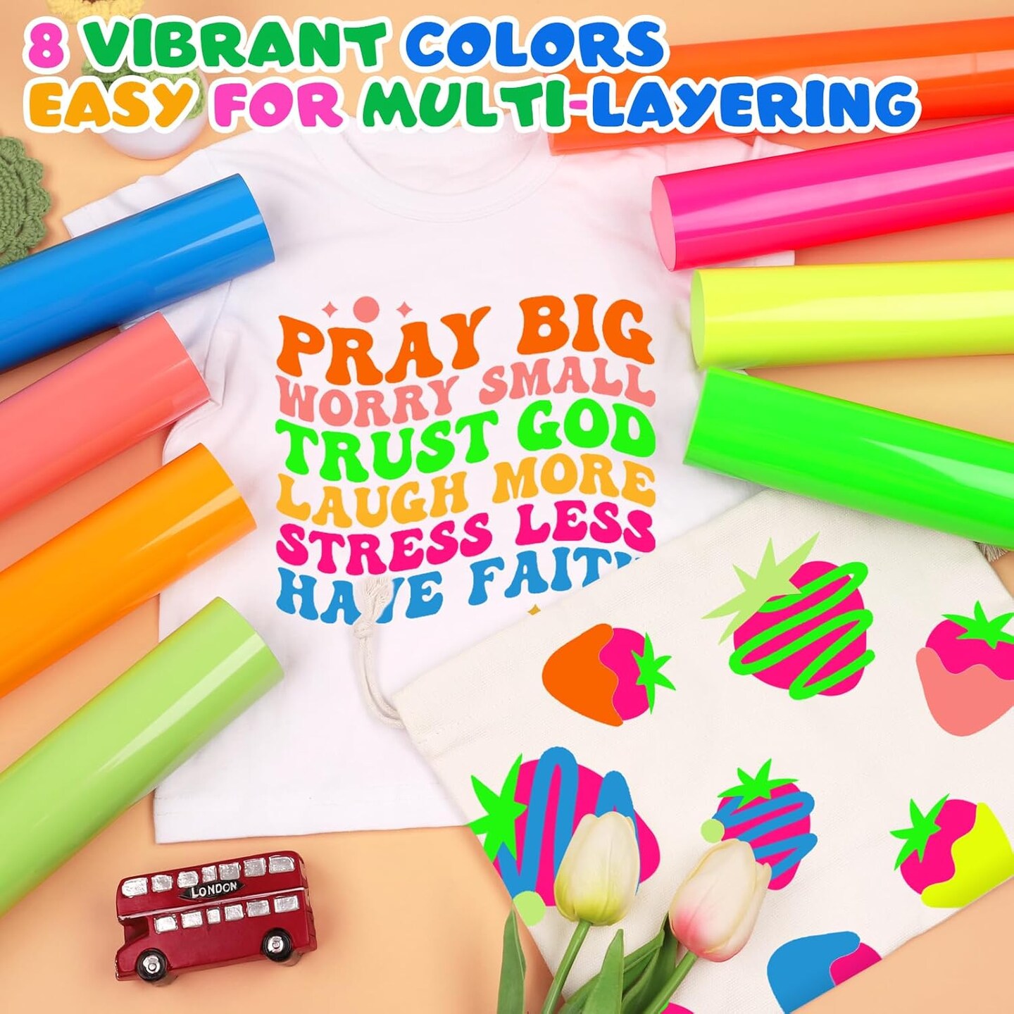 Neon HTV Heat Transfer Vinyl 8 Neon Sheets (Neon Bundle) 12''x10''