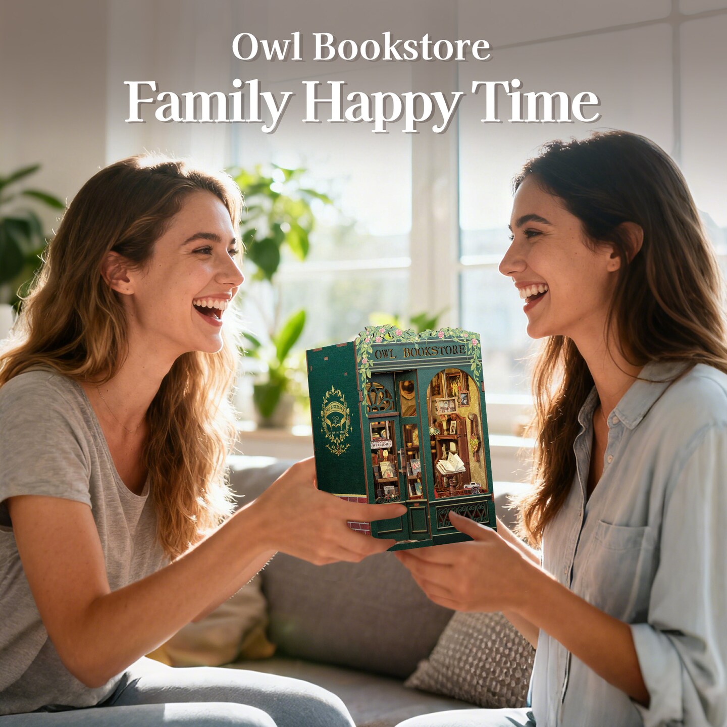 CUTEBEE Book Nook Kit Owl Bookstore DIY Miniature House Shelf Insert Decor Diorama Kit