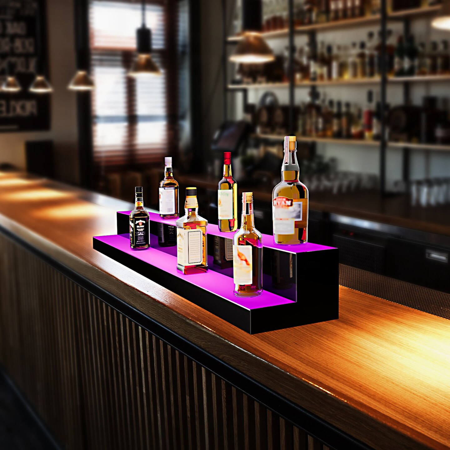 Acrylic LED Liquor Bottle Shelf with Remote App Control, Multi-Color Lights