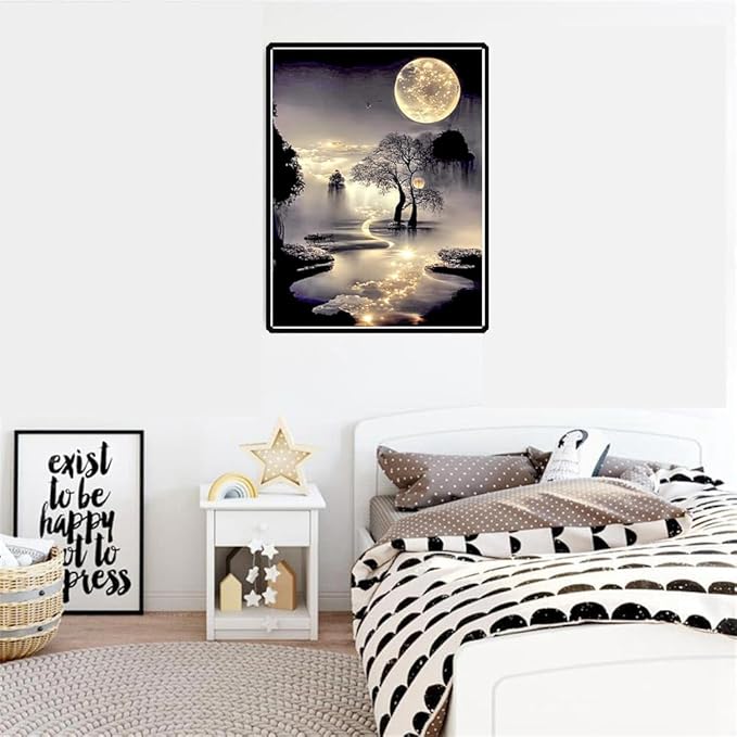 Diamond Painting Kits for Adults Beginners,Moon Diamond Art Kits for Adults,5D Moonlight Landscape Diamond Painting Kits DIY Diamond Art Dots Crafts Kits,Home Wall Decor Gifts 12x16in