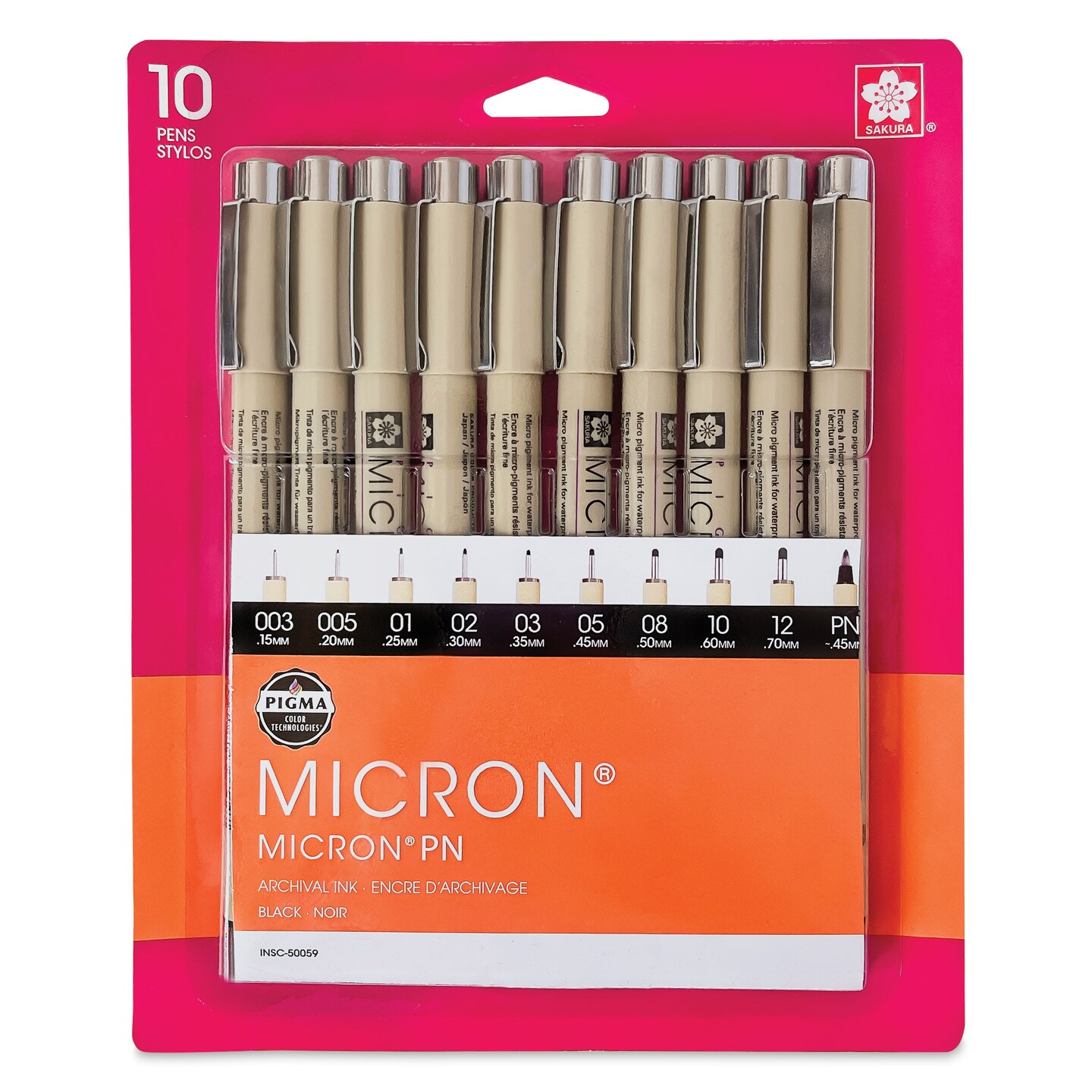 Sakura Pigma Micron Pens - Set of 10, Black, Fine and Bold Sizes