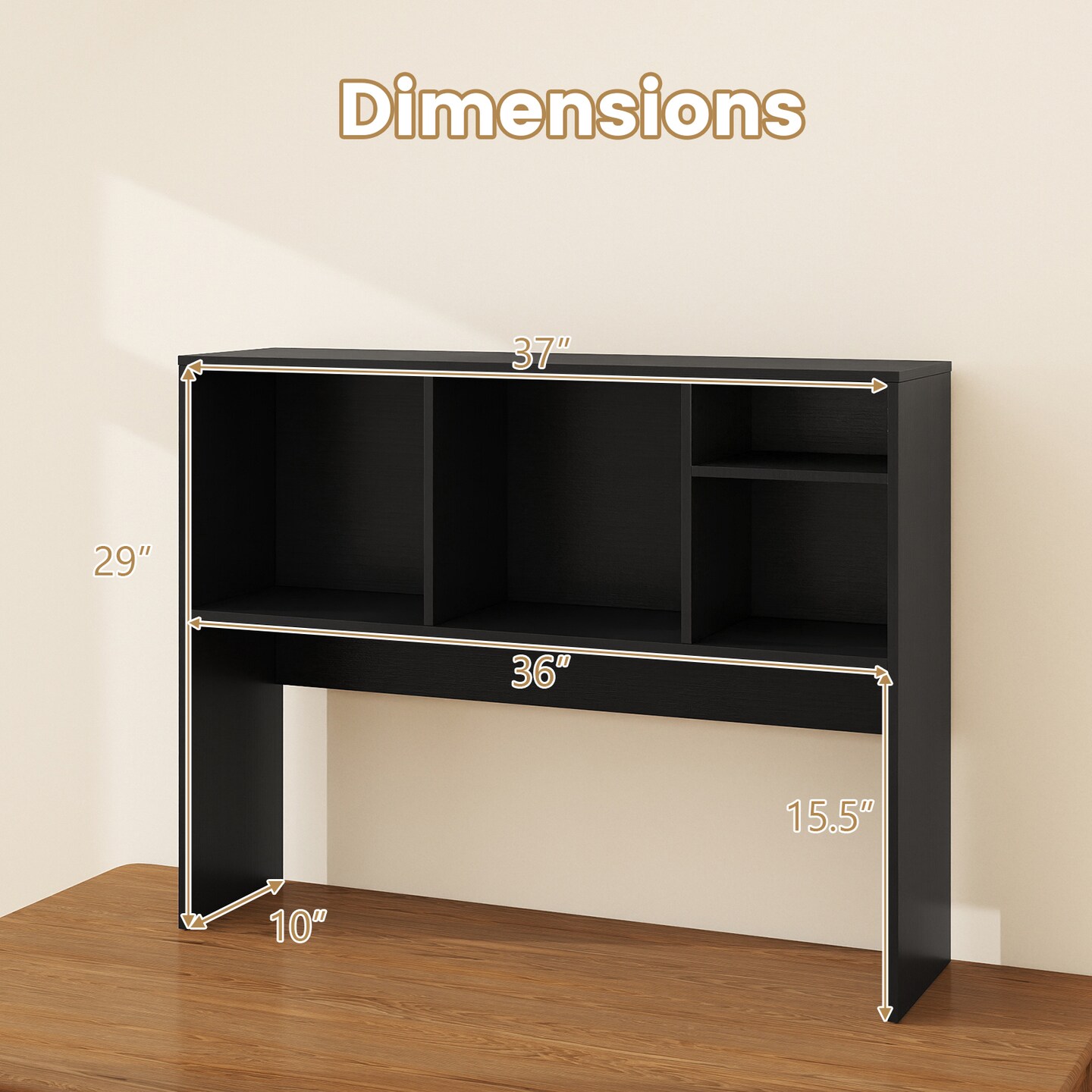 Desktop Organizer Bookcase with Four Cubbies and Open Back Design