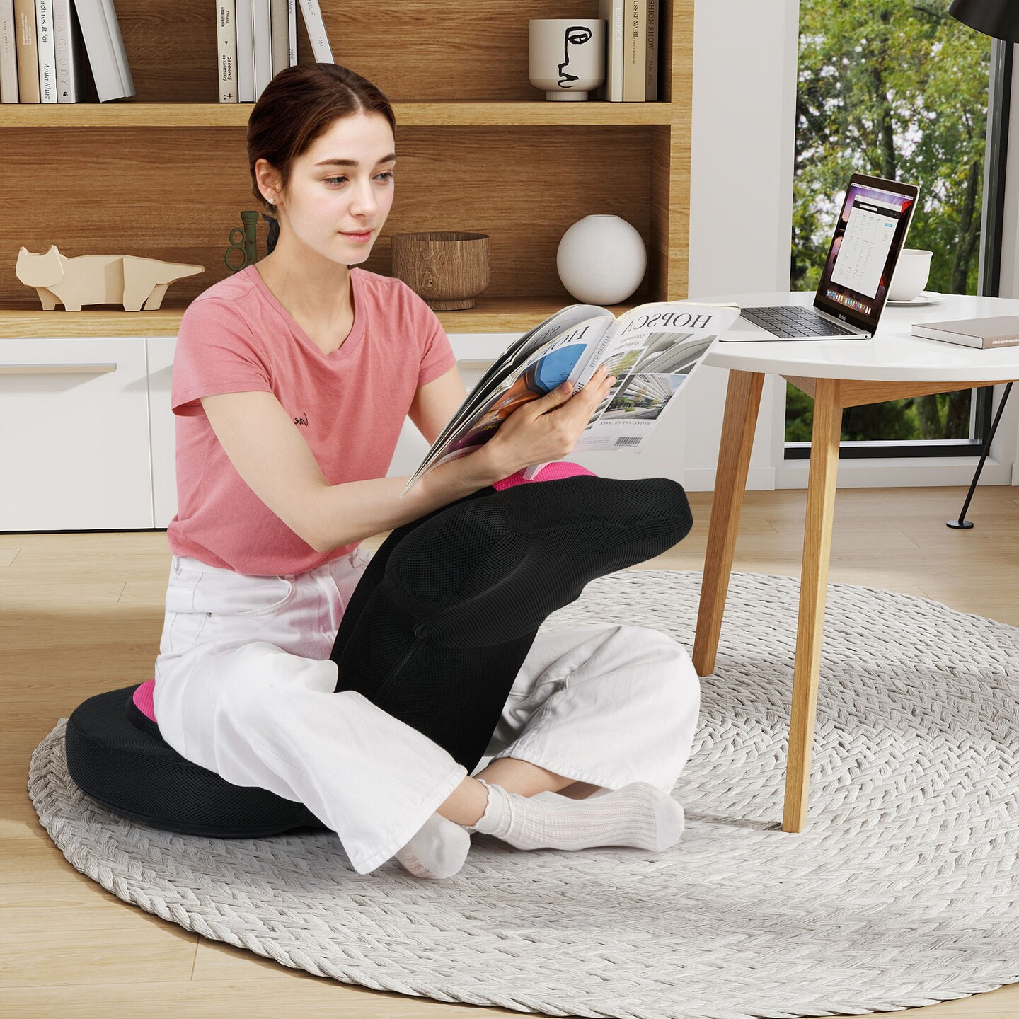 Comfy Floor Gaming Chair with Reclining Backrest and Headrest