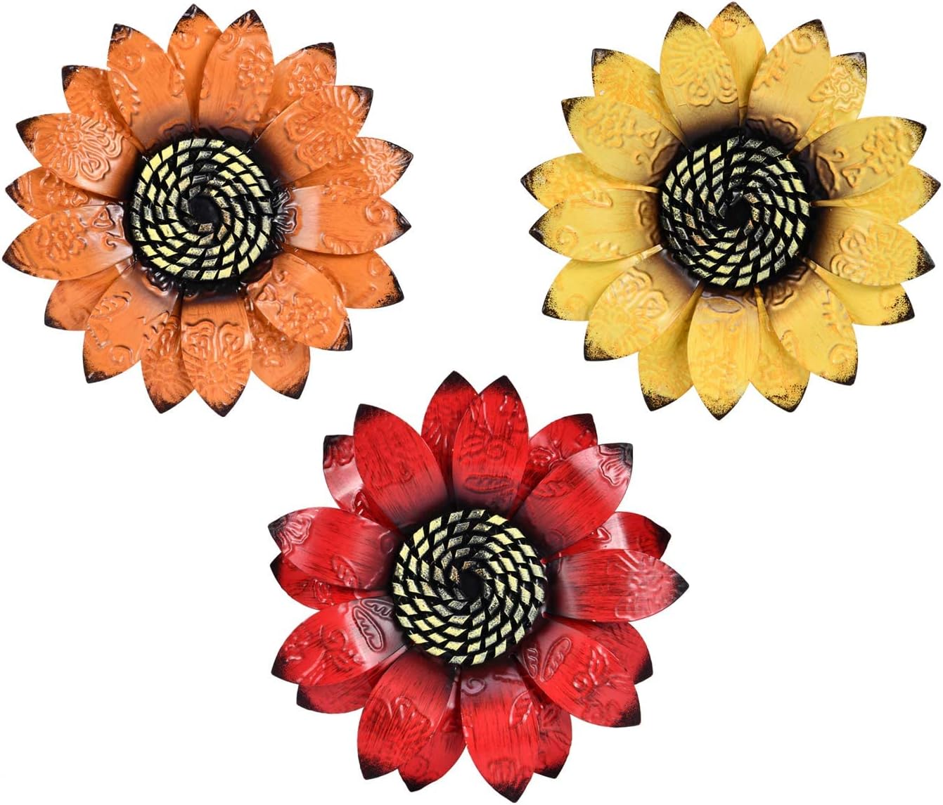 Sunflower Wall Decor - 9 inch Metal Flower Wall Art Decorations, Sunflower Yard Garden Decor Hanging for Kitchen, Bathroom, Bedroom, Set of 3 Handmade Gift for Home, Indoor or Outdoor
