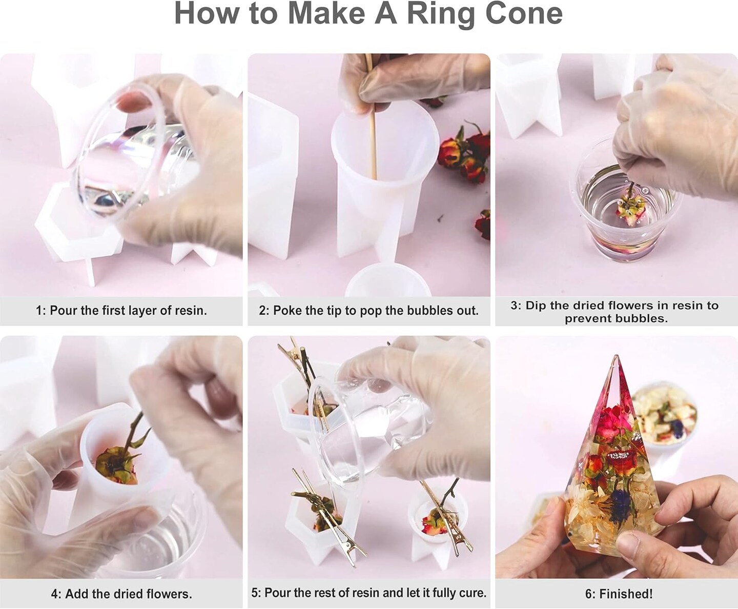 LET&#x27;S RESIN Ring Cone Resin Molds,4 Pcs Ring Holder Silicone Molds for Epoxy Resin, Ring Cone Pyramid Silicone Resin Molds for DIY Ring Stand, Ring Jewelry Display Stand, Wedding Gift
