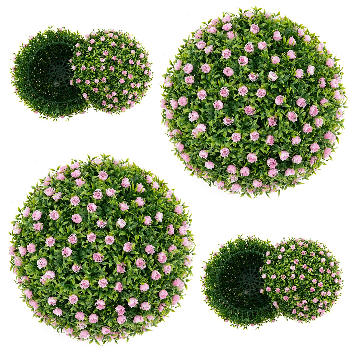 2 Pieces 17.5 Inch Topiary Balls Artificial Plant with Pink Flowers