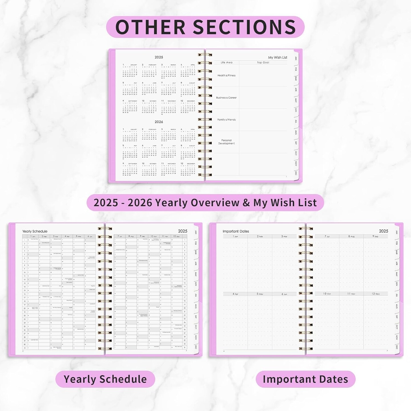 2025 Planner, Bullet Dotted Journal Style, Weekly and Monthly Planner, Jan 2025 - Dec 2025, Medium 5.7&#x22; &#xD7; 8.3&#x22;, 2025 Calendar, 12-Monthly Tabs, Flexible Plastic Cover (Purple)