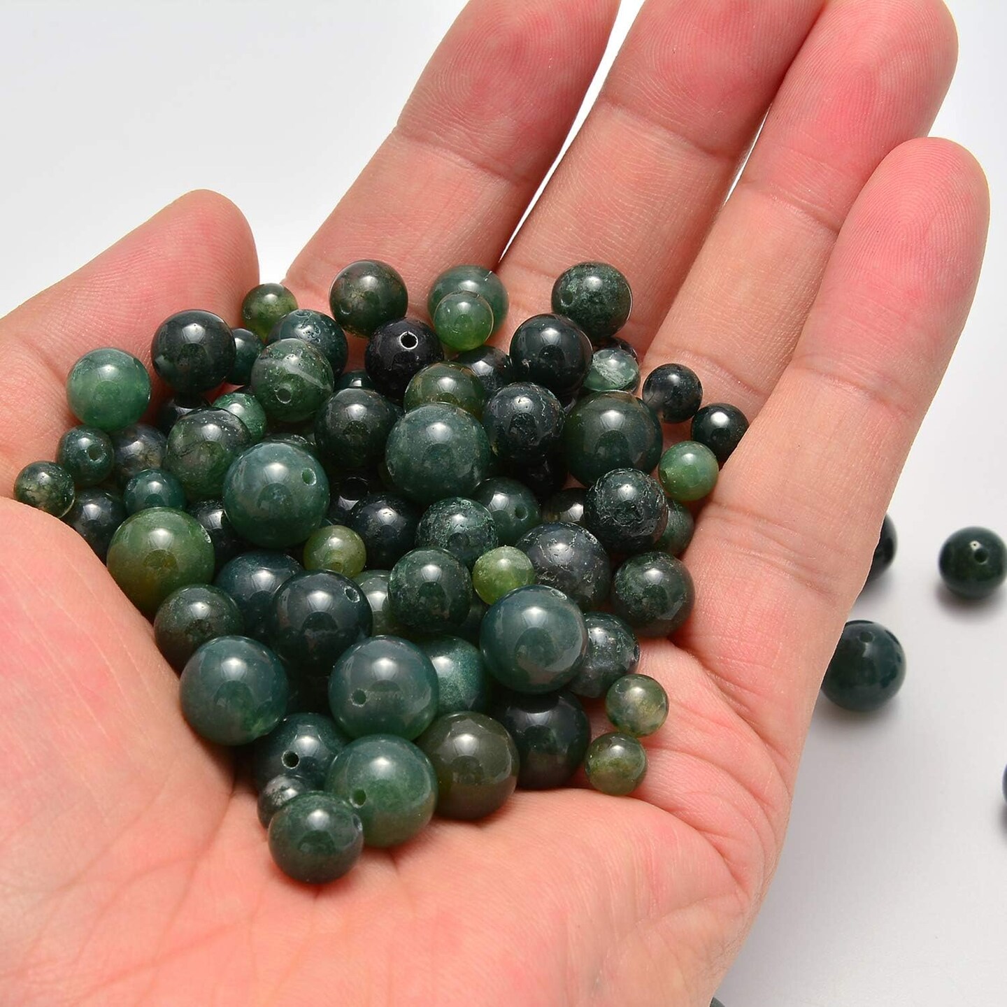 100pcs Original Natural Stone Beads Gemstone Round Loose Beads 6mm 8mm 10mm (Green Moss Agate, 6mm 100Beads)