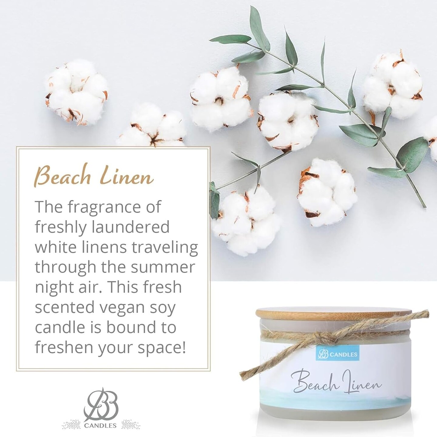 Coastal Essentials Natural Soy Hand Poured Candle, Beach Linen Scent, Fragrant Coastal Candle with Strong Scents, Artisan Candle, 4oz, 30+ Hours Burn Time