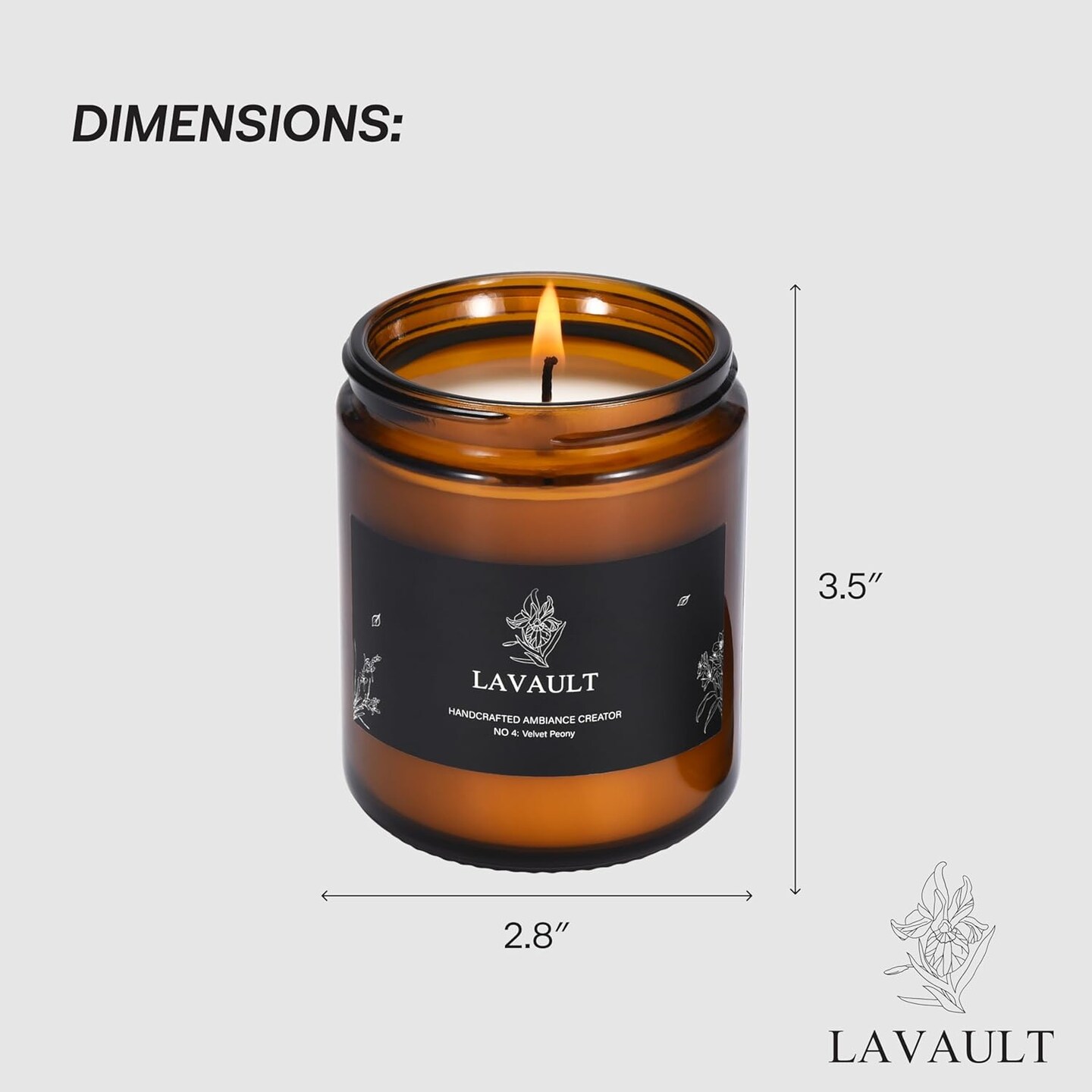 Scented Jar Candles - Calm Smelling Candle - Candlestick Safe Material - Warm and Cozy with 100% Natural Soy Wax and Essential Oil - Hours of Aromatherapy Scent - Velvet Peony Aroma Brown