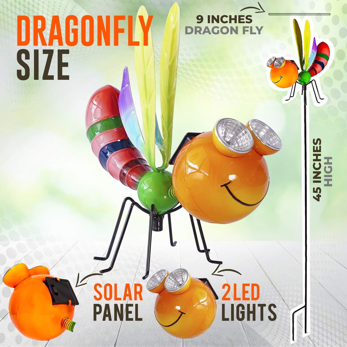 Dragonfly Solar Light - Metal Yard Art - Add Whimsy To Your Garden - Solar Yard Decorations - Outdoor Decor