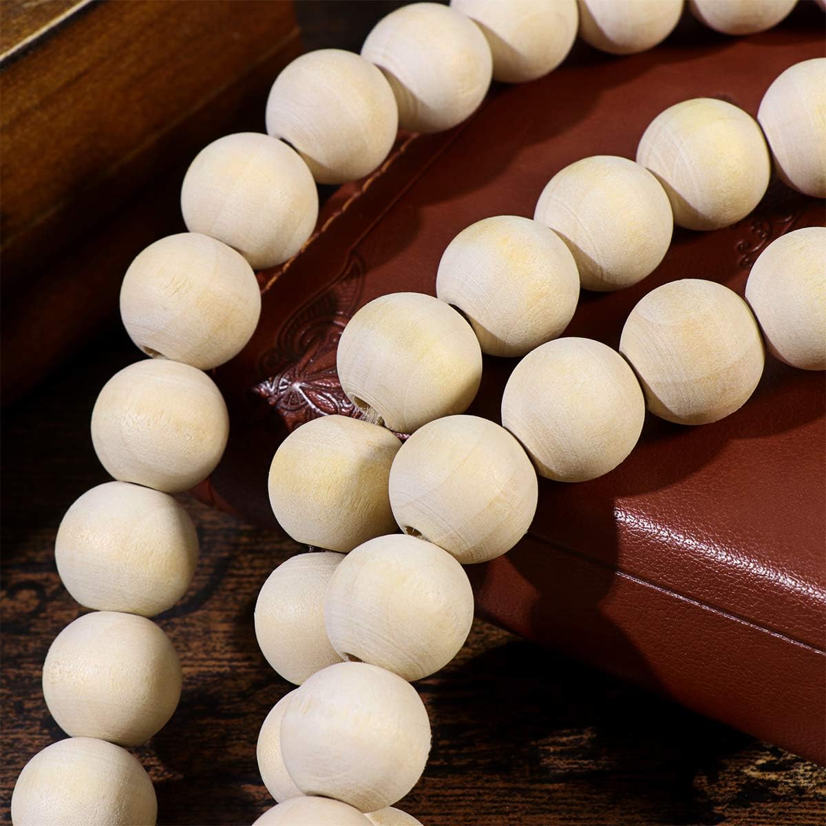 Wood Bead Garland Farmhouse Rustic Country Beads Holiday Decoration Wall Hanging Prayer Bead