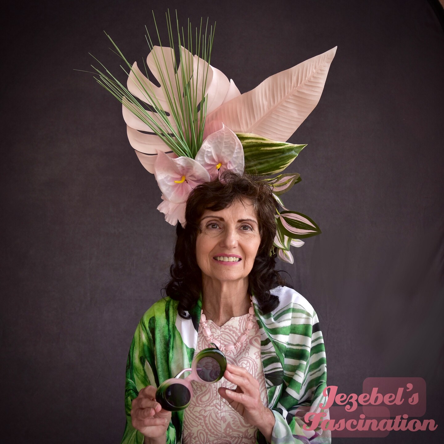 Blush Greenery Tropical Headdress, Floral Tiki Headpiece 