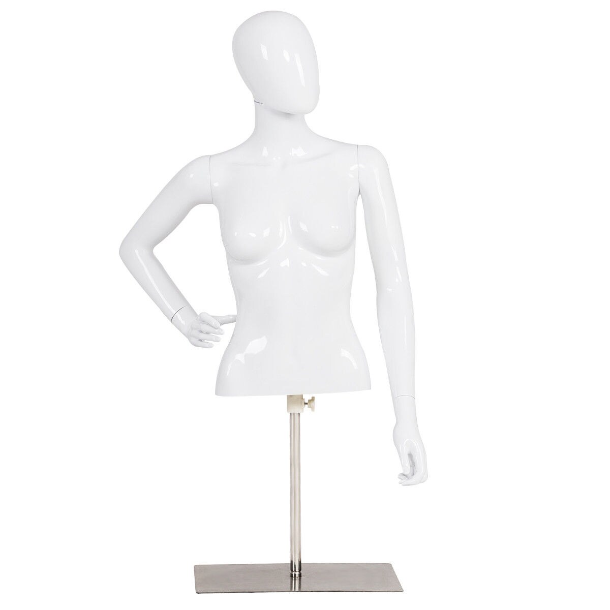 White Female Mannequin Torso Adjustable Height with Metal Stand