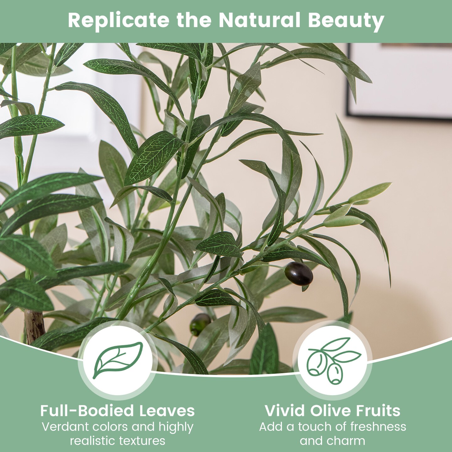 4.5 Feet Set of 2 Tall Artificial Olive Tree Fake Potted Trees with Realistic Fruits