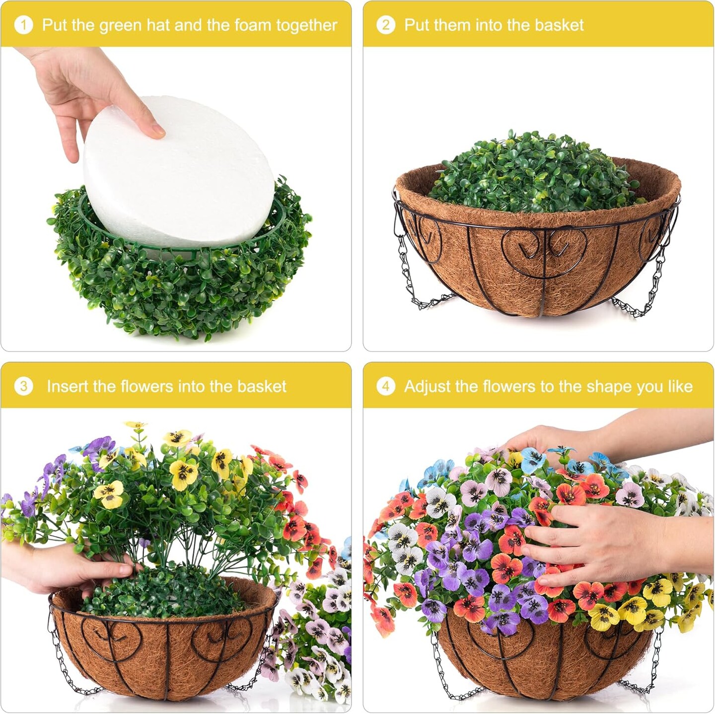 Artificial Pansies Fake Hanging Plants Flowers Basket for Outdoor Outside Decoration, 12 pcs Silk Pansy UV Resistant Look Real Colorful Faux Flowers for Home Porch Yard Patio Balcony Garden Arch Party