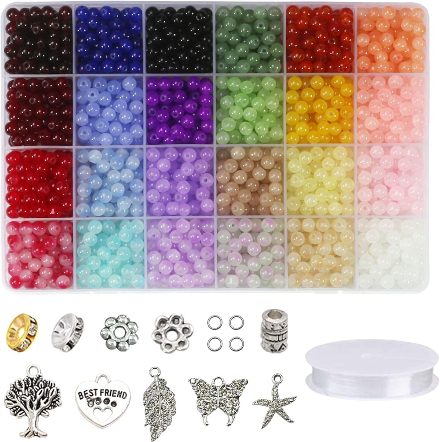 2090pcs 6mm Glass Beads Kit Set Assorted Handcrafted Round Smooth Loose Bracelet Beads Bulk for DIY Crafts &#x26; Jewelry Making