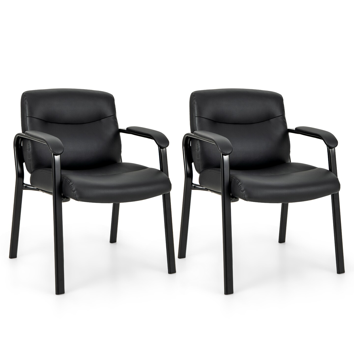 Set of 2 Black Waiting Room Chair with Metal Tubes and Reinforced Bolt Connection