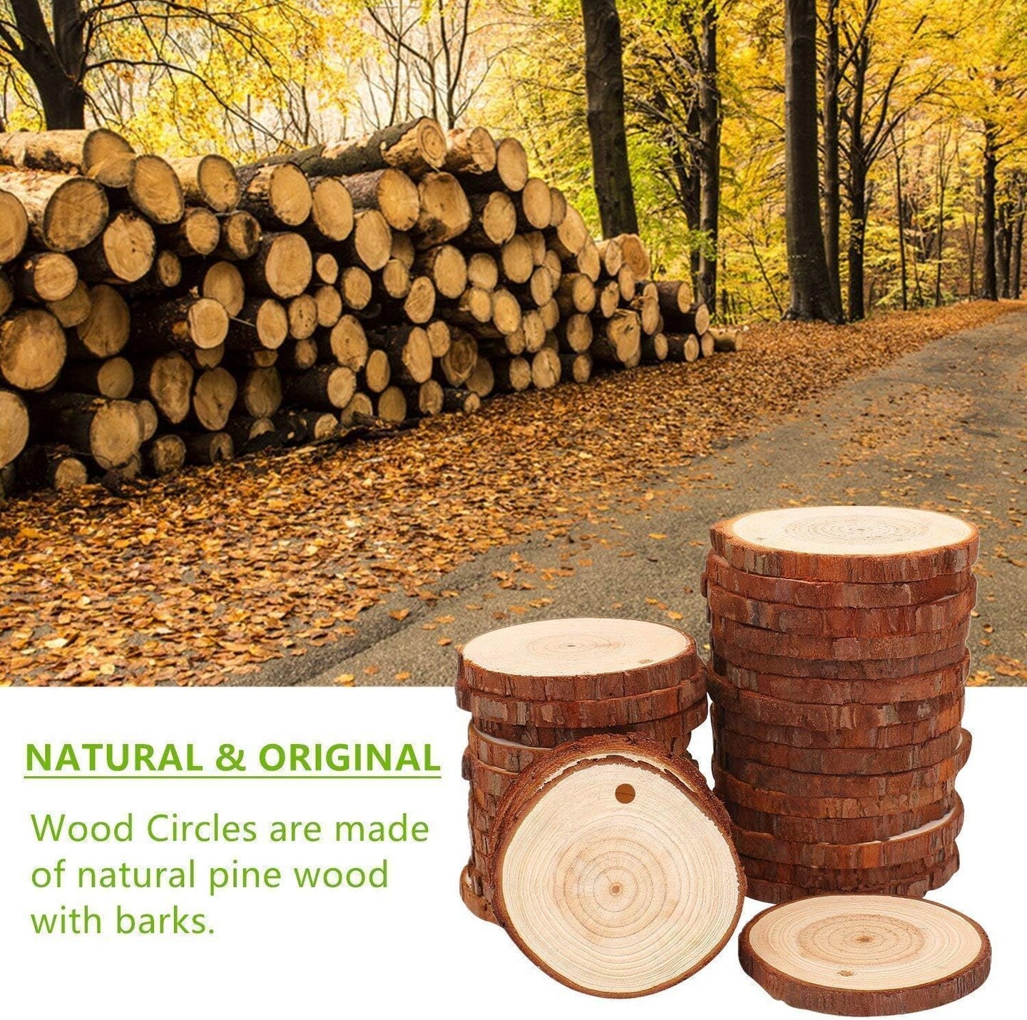 Wood Slices Craft Unfinished Wood kit Predrilled with Hole Wooden Circles for Arts Wood Slices Christmas Ornaments DIY Crafts 30 Pcs 2.0-2.4 inches