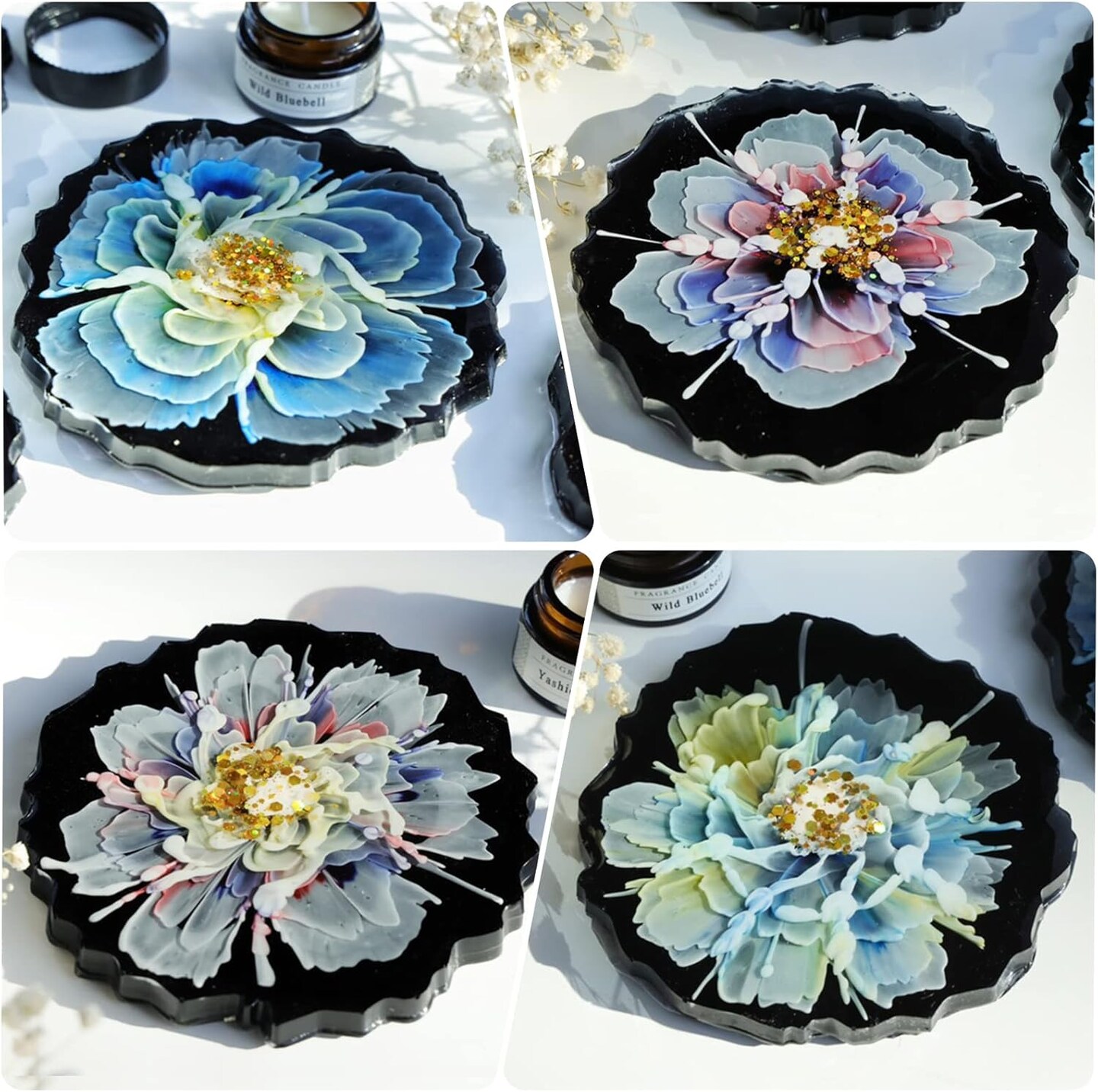 LET'S RESIN Geode Resin Coaster Molds, 4 Pcs Druzy Silicone Agate Coaster Molds