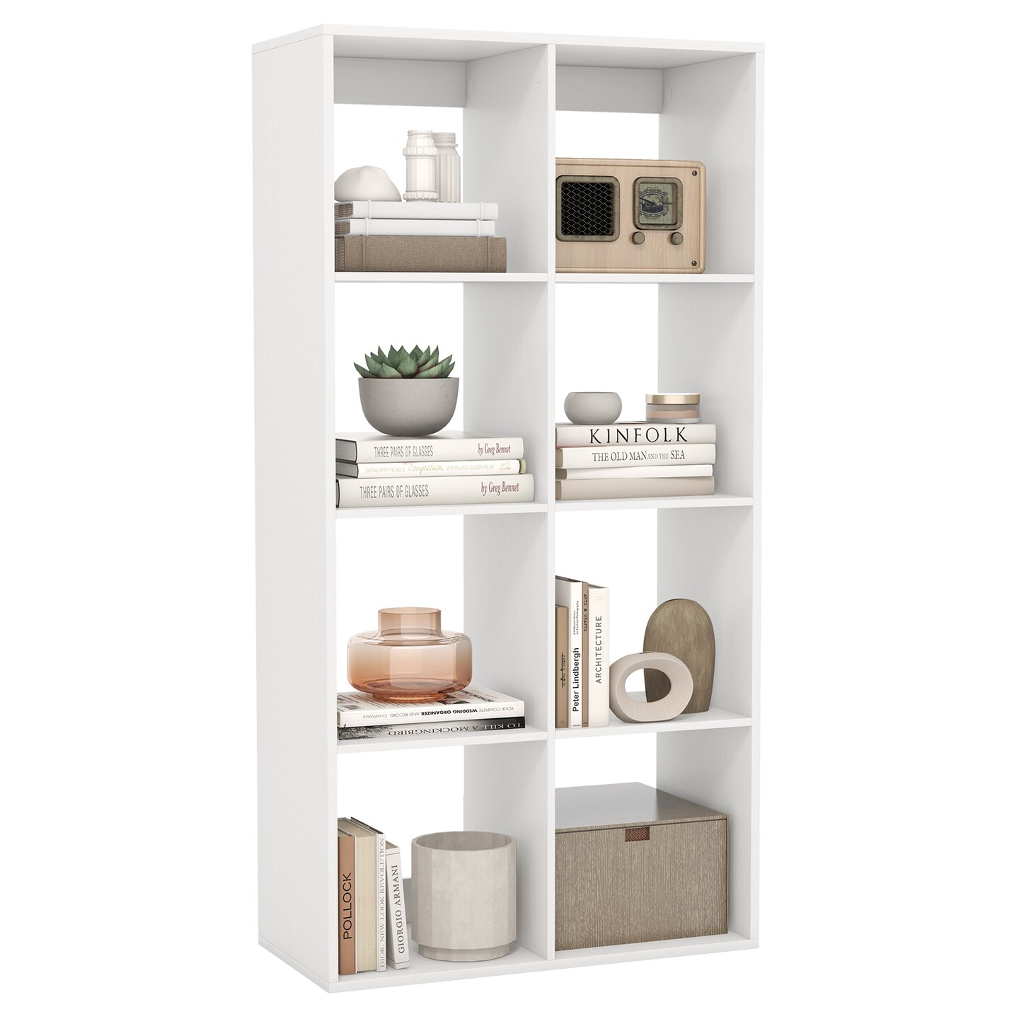 White 8-Cube Bookshelf Engineered Wood Open Back Storage Organizer