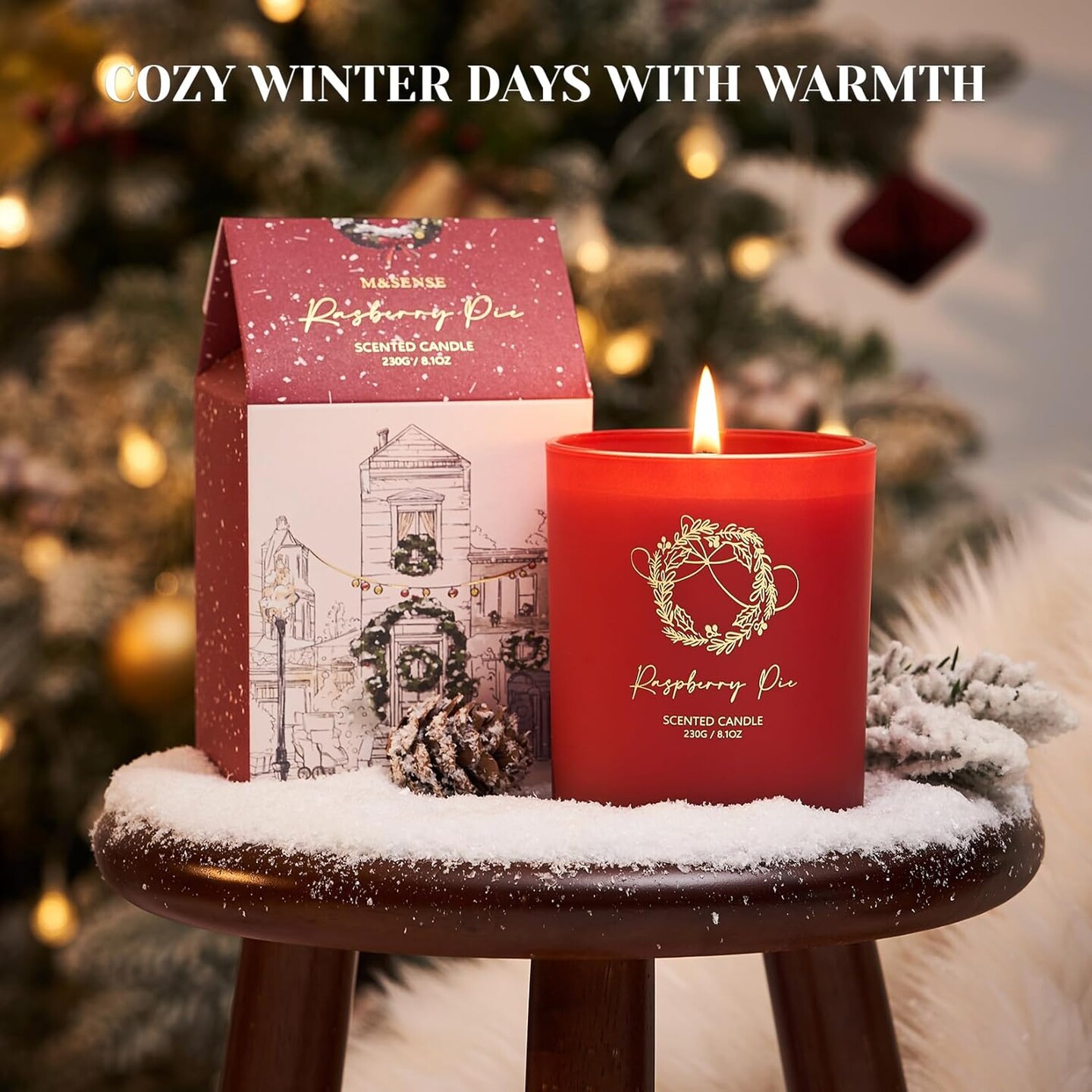 Christmas Holiday Candle - Raspberry Pie Scent, 8.1oz Soy Wax, Ideal Winter Home Decor Gift for Women and Men