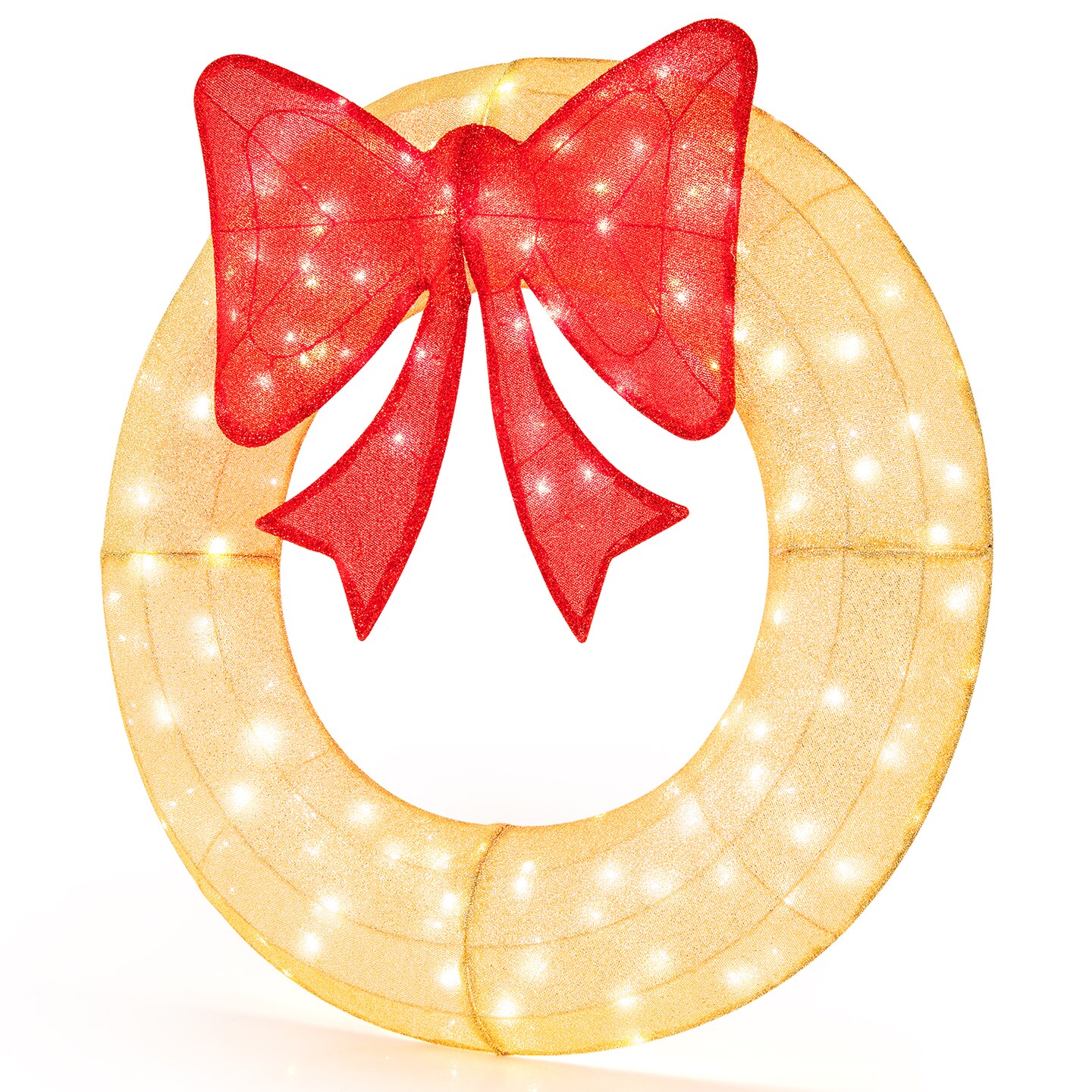48 Inch Pre-Lit Lighted Christmas Mesh Wreath with Large Bow and 200 LED Bulbs