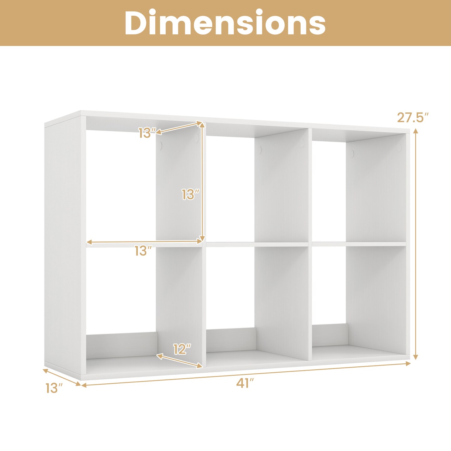 White 6 Storage Cube Bookshelf with Back Guardrail Perfect Addition for Any Room