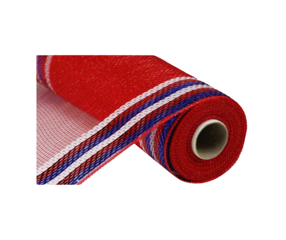 Red White Blue Patriotic Deco Mesh 10” x 10yd Metallic Border Stripe-RE8504H3