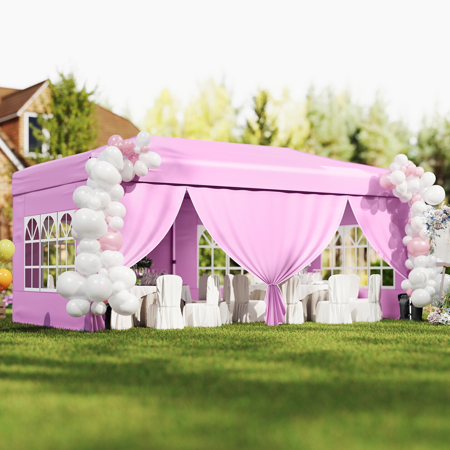 10 X 20 Feet Pop up Canopy Tent Instant Setup with 6 Sidewalls-Pink