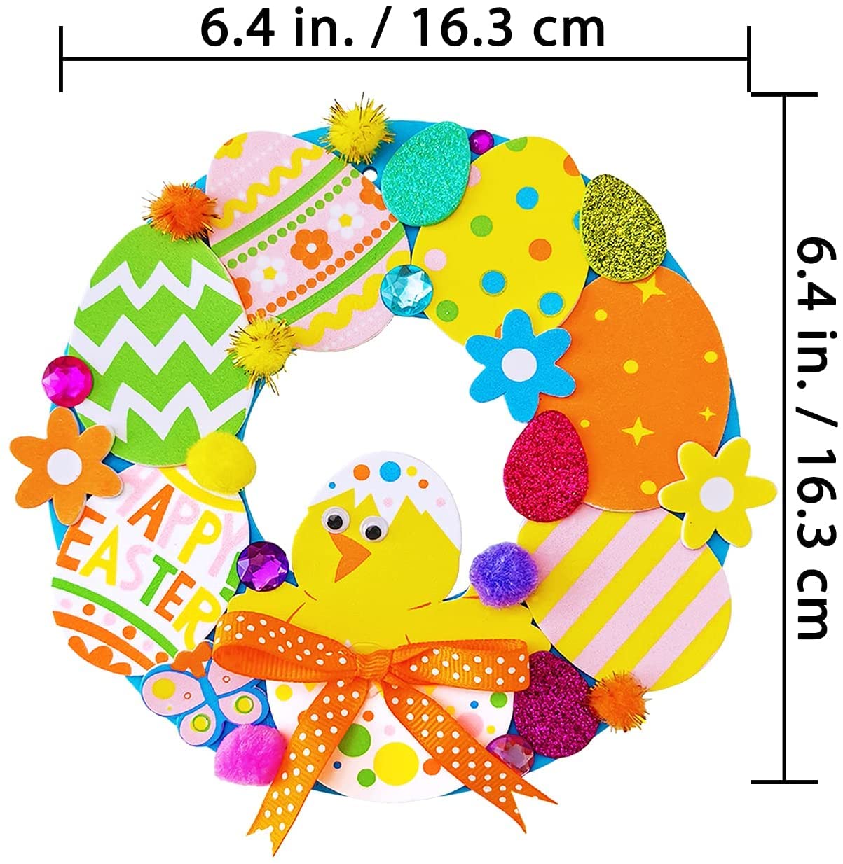12 Sets Easter Wreath Signs Decorations DIY Foam Easter Craft Kits Easter Eggs Bunny Chick Foam Stickers Pom-Poms Googly Eyes for Kids Classroom Home Activity Art Project Gift Easter Front Door Décor