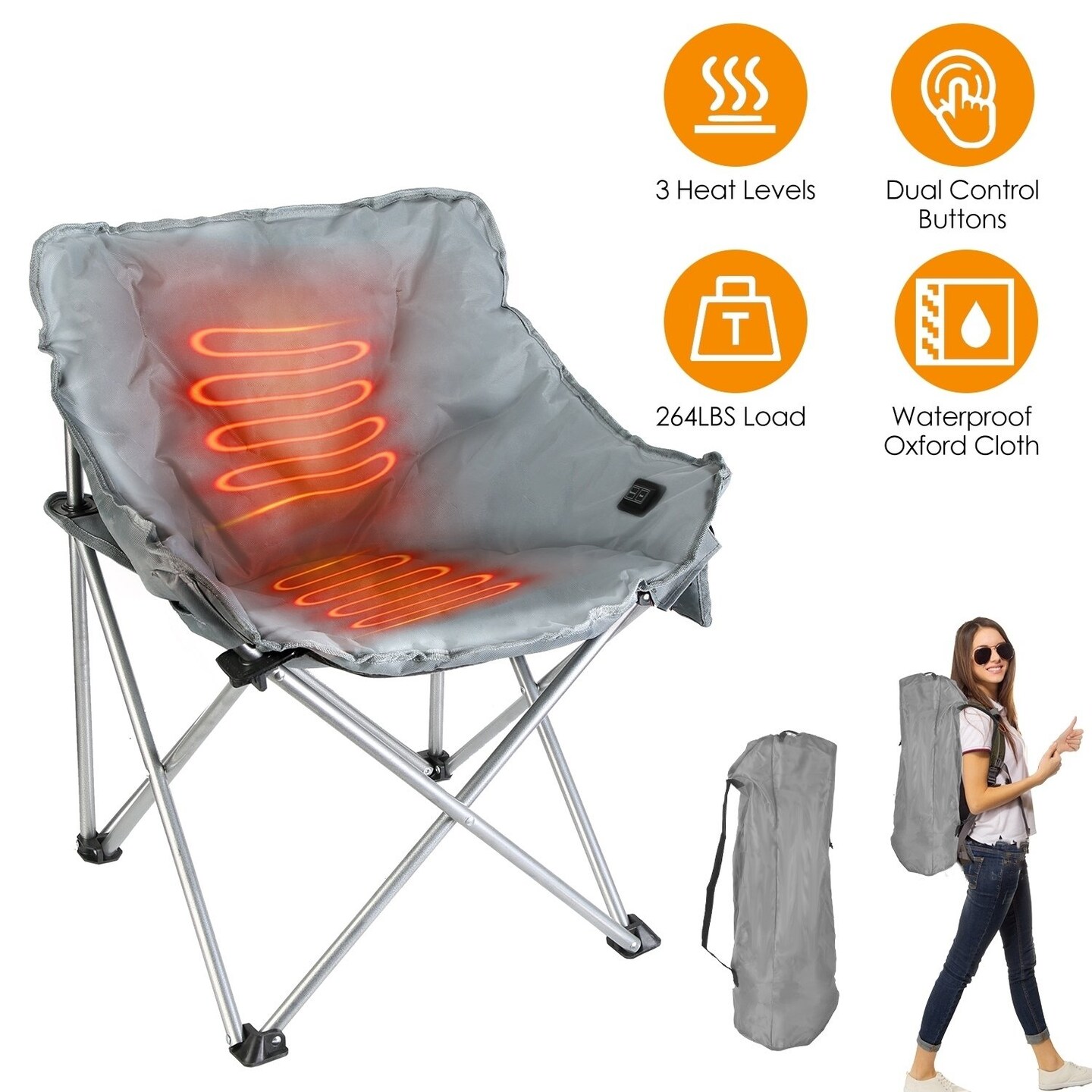 Heated Camping Chair For Adult Outdoor Activities Portable Folding Heated Chair With 3 Adjustable Heat Levels Heating