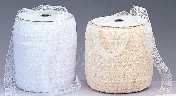 1 1/4&#x22; Wide x 400 Yards White Flat Lace Roll