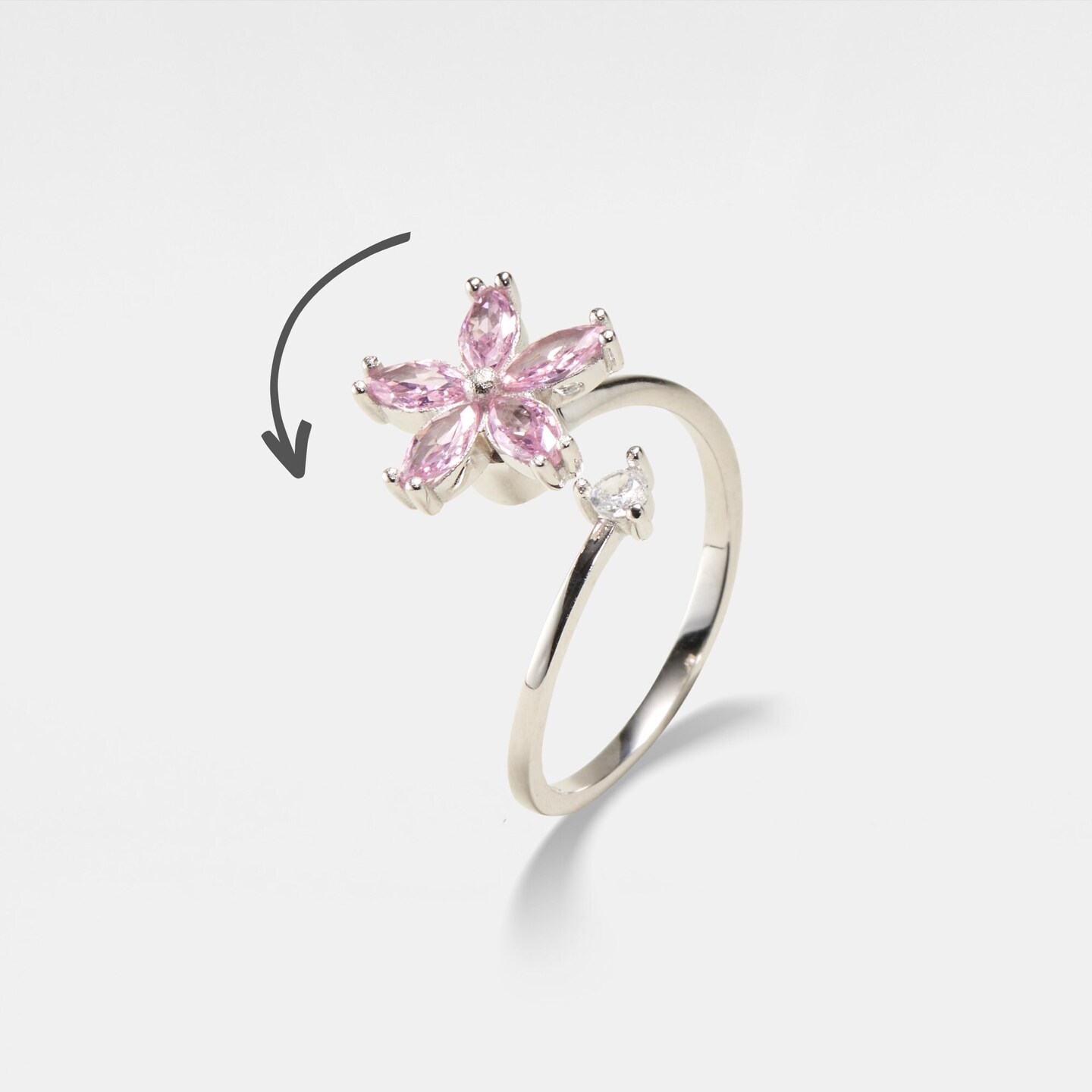PERIMADE Flower Fidget Spinner Ring • Pink Flower Anxiety Spinning Ring • Sterling Silver Friendship Jewelry • Best Friend Gift • R0256 - image8
