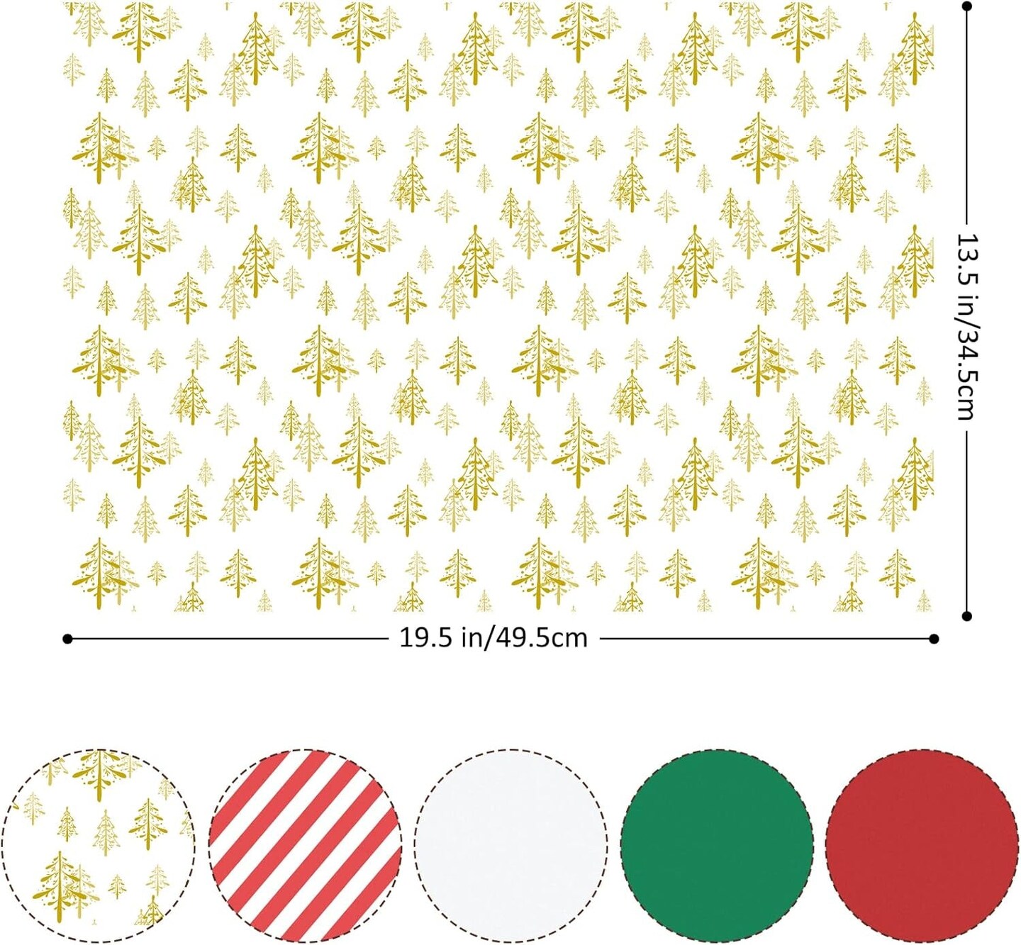 120 Sheets Christmas Tissue Paper for Gift Bags, Christmas Wrapping Paper Bulk Assorted Design Gift Xmas Tissue Paper, Red Green White Tissue Paper for Holiday Crafts (Gold Xmas Tree)