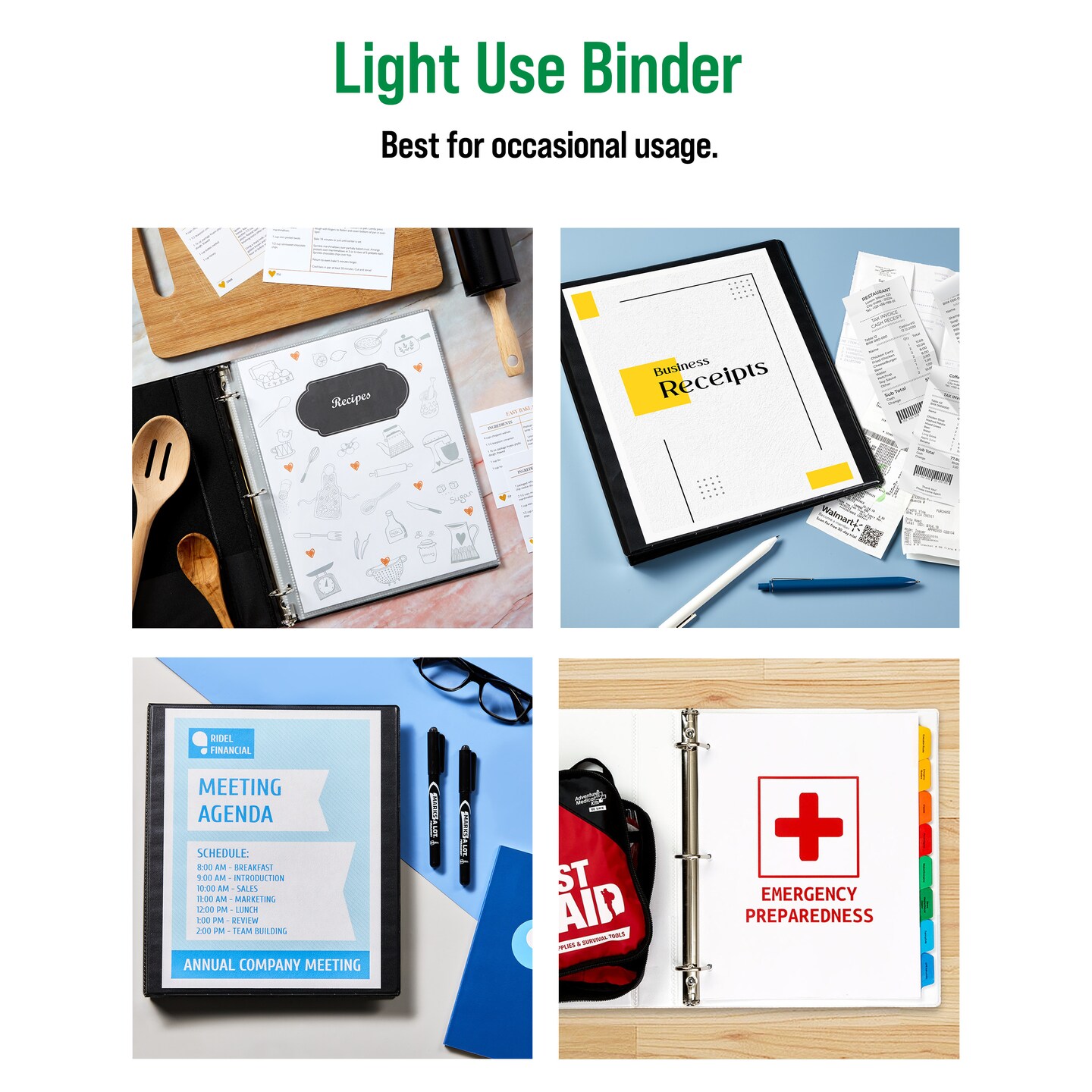 Office Essentials Economy View 3 Ring Binders, 0.5" Round Rings, 0.7" Spine, 100-Sheet Capacity, White Binders (4-Pack of 03124)