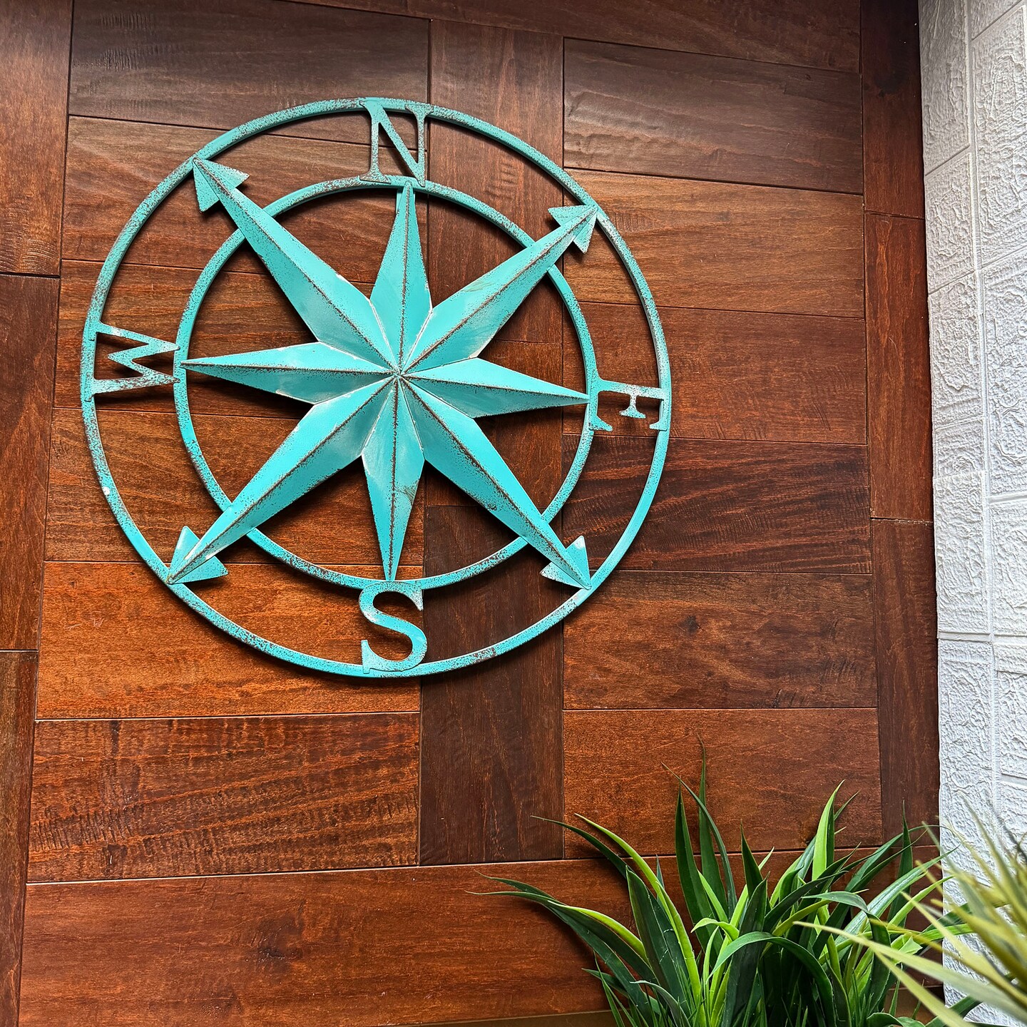 20 Inch Distressed Metal Compass Rose Nautical Wall Decor Indoor Outdoor