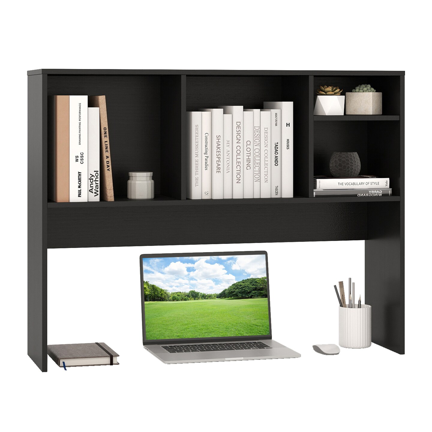 Desktop Organizer Bookcase with Four Cubbies and Open Back Design